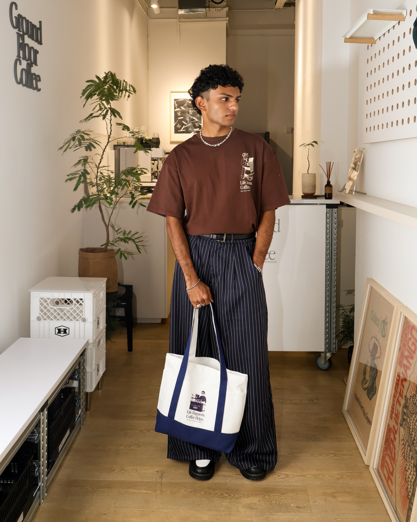 Life Happens, Coffee Helps Oversized Tee (Brown)