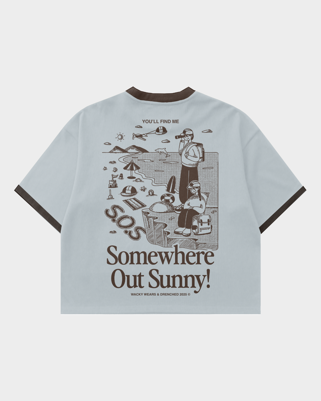 Somewhere Out Sunny! Ringer Boxy Tee - Powder Blue