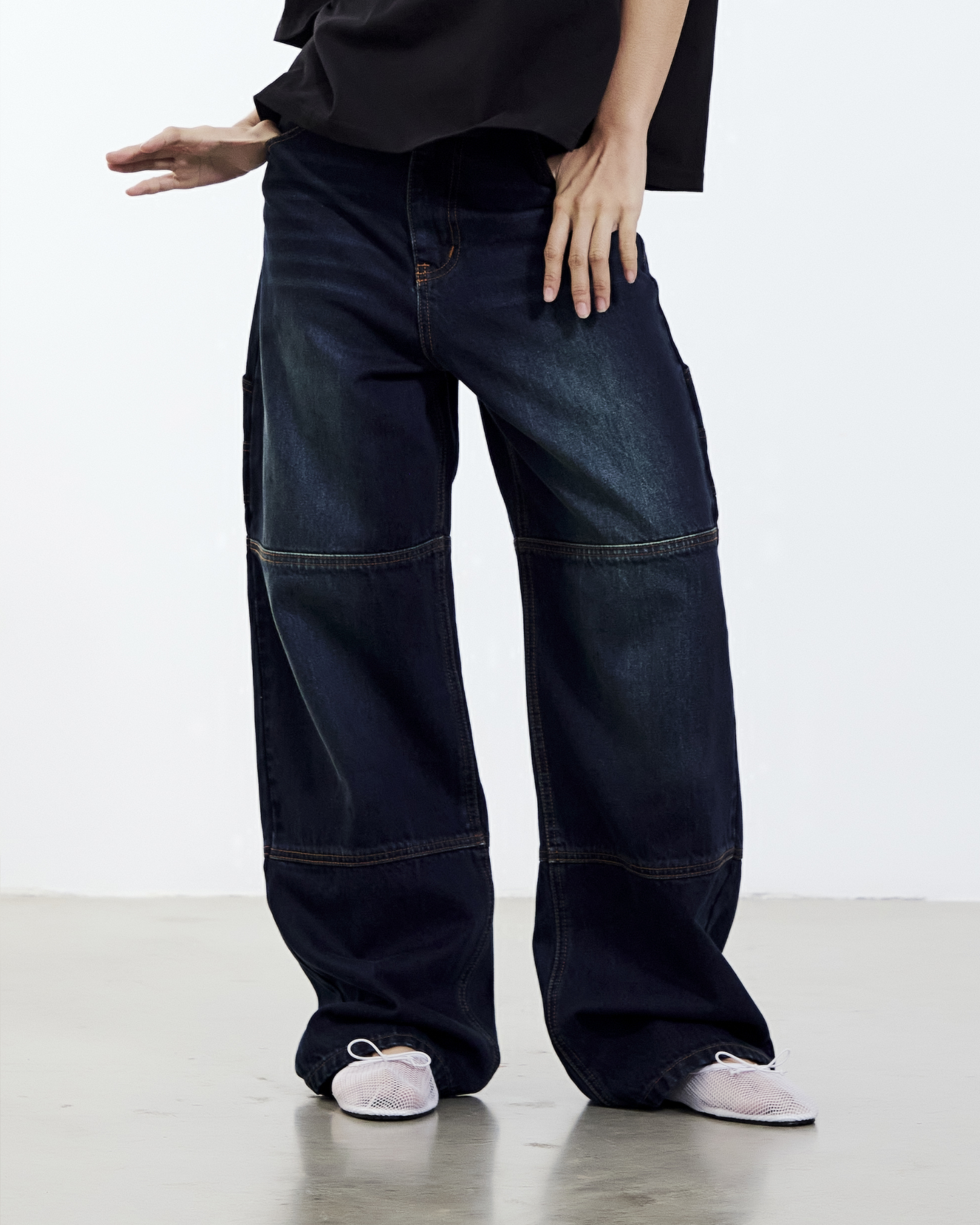 Baggy Panelled Jeans (Dark Denim)