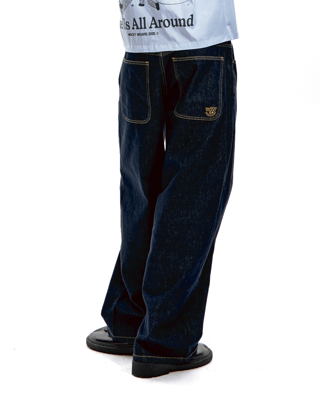 Mid Rise Barrel Denim Jeans (Dark Denim)
