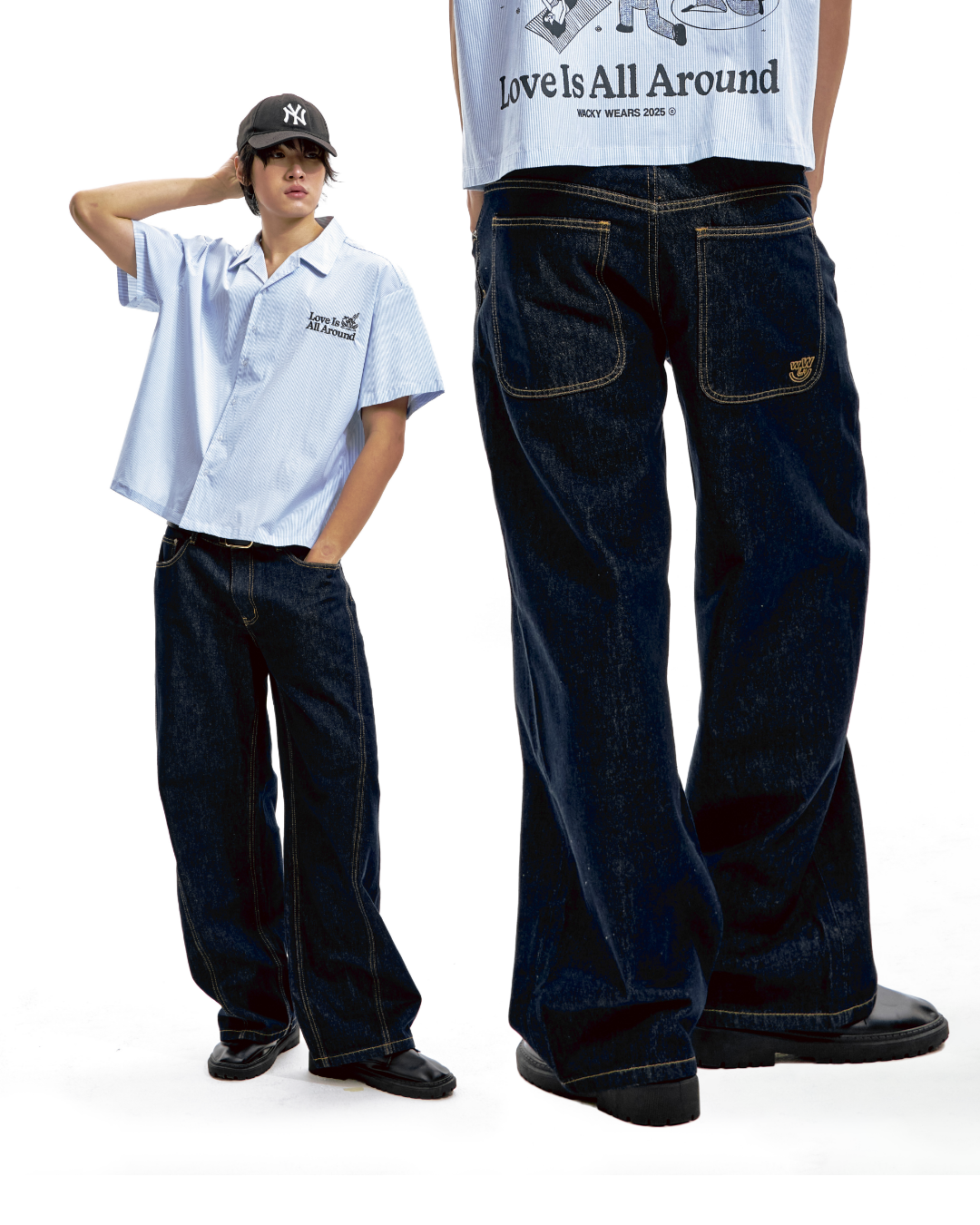 Mid Rise Barrel Denim Jeans (Dark Denim)