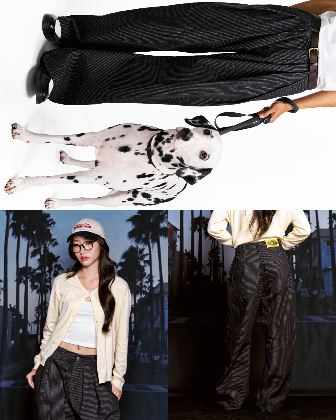 *BACKORDER* Pinstripe Pleated Baggy Jeans (Black)