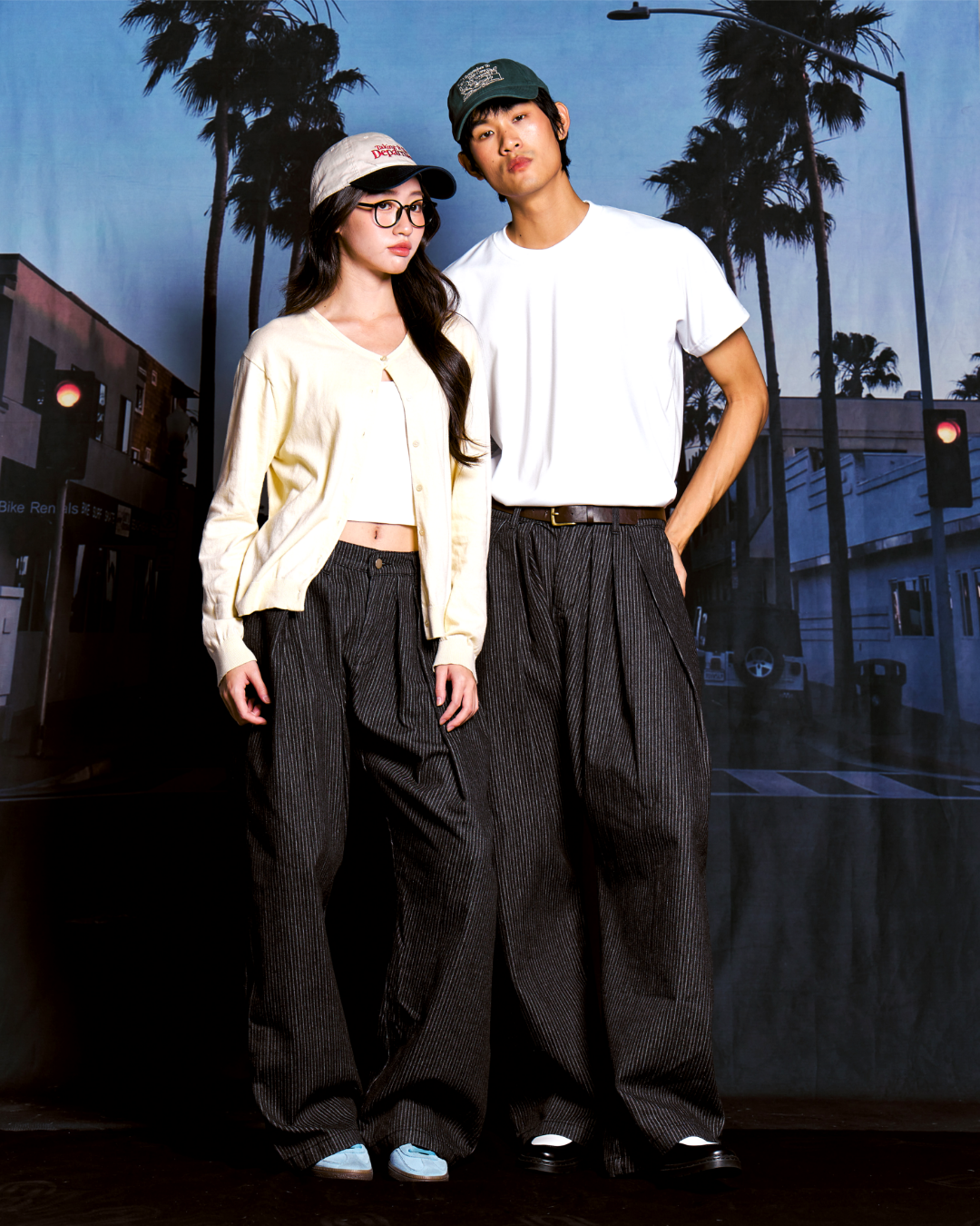 *BACKORDER* Pinstripe Pleated Baggy Jeans (Black)