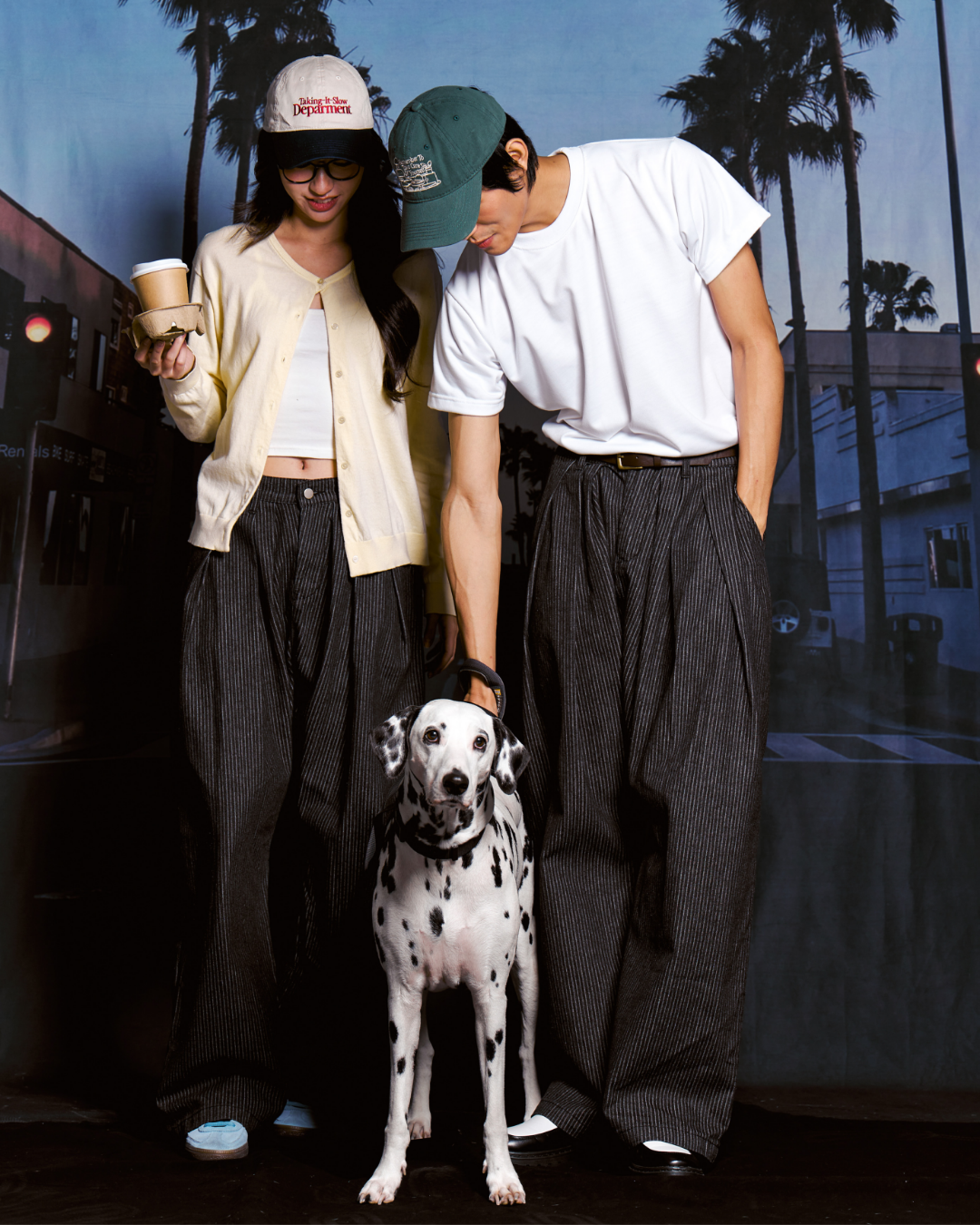 *BACKORDER* Pinstripe Pleated Baggy Jeans (Black)