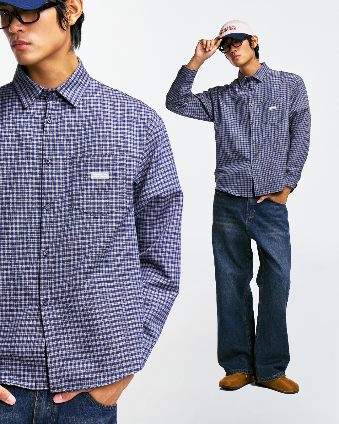 City Oversized Plaid Shirt (Navy)
