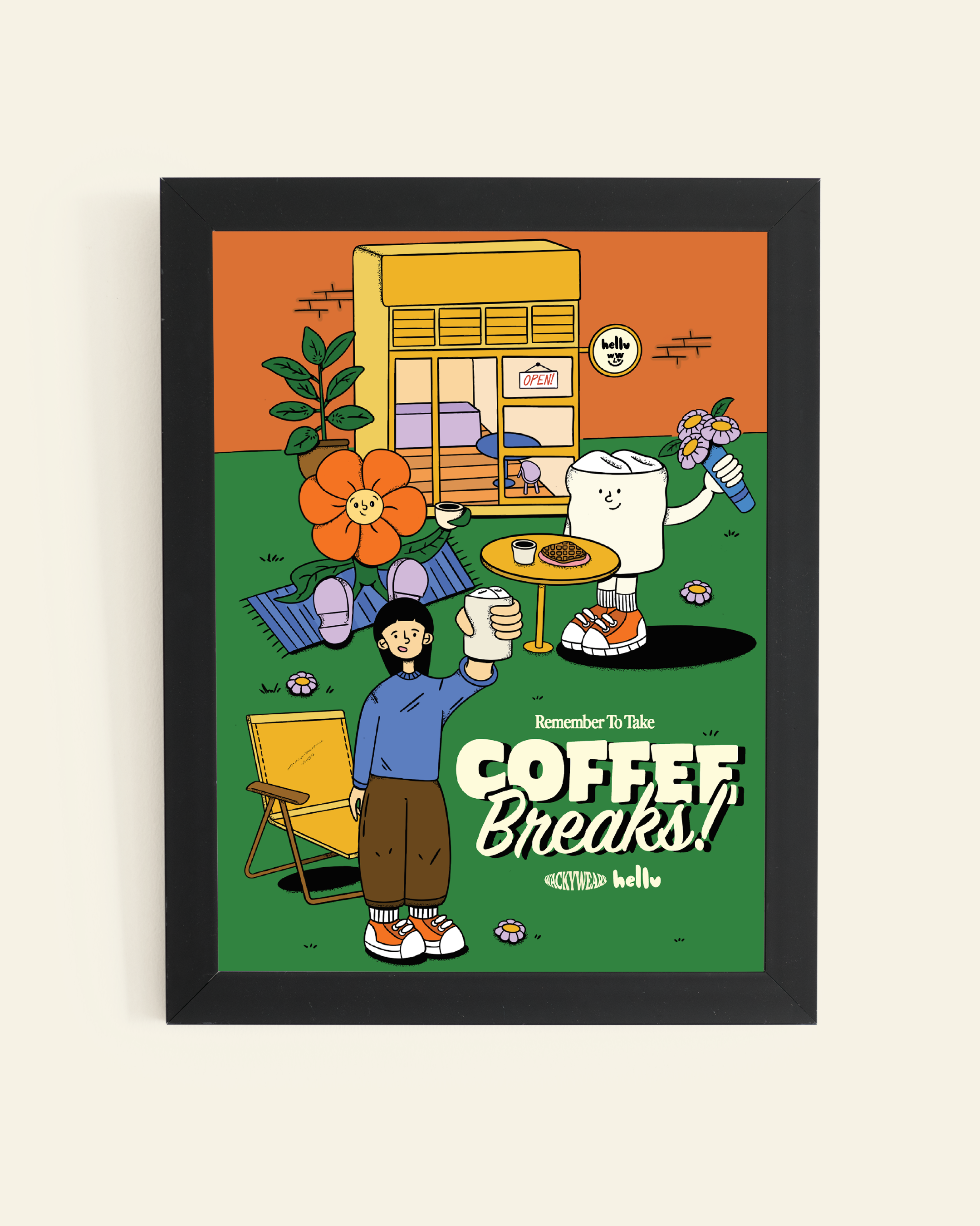 Friends Having Coffee Break Art Print (A4/A3)