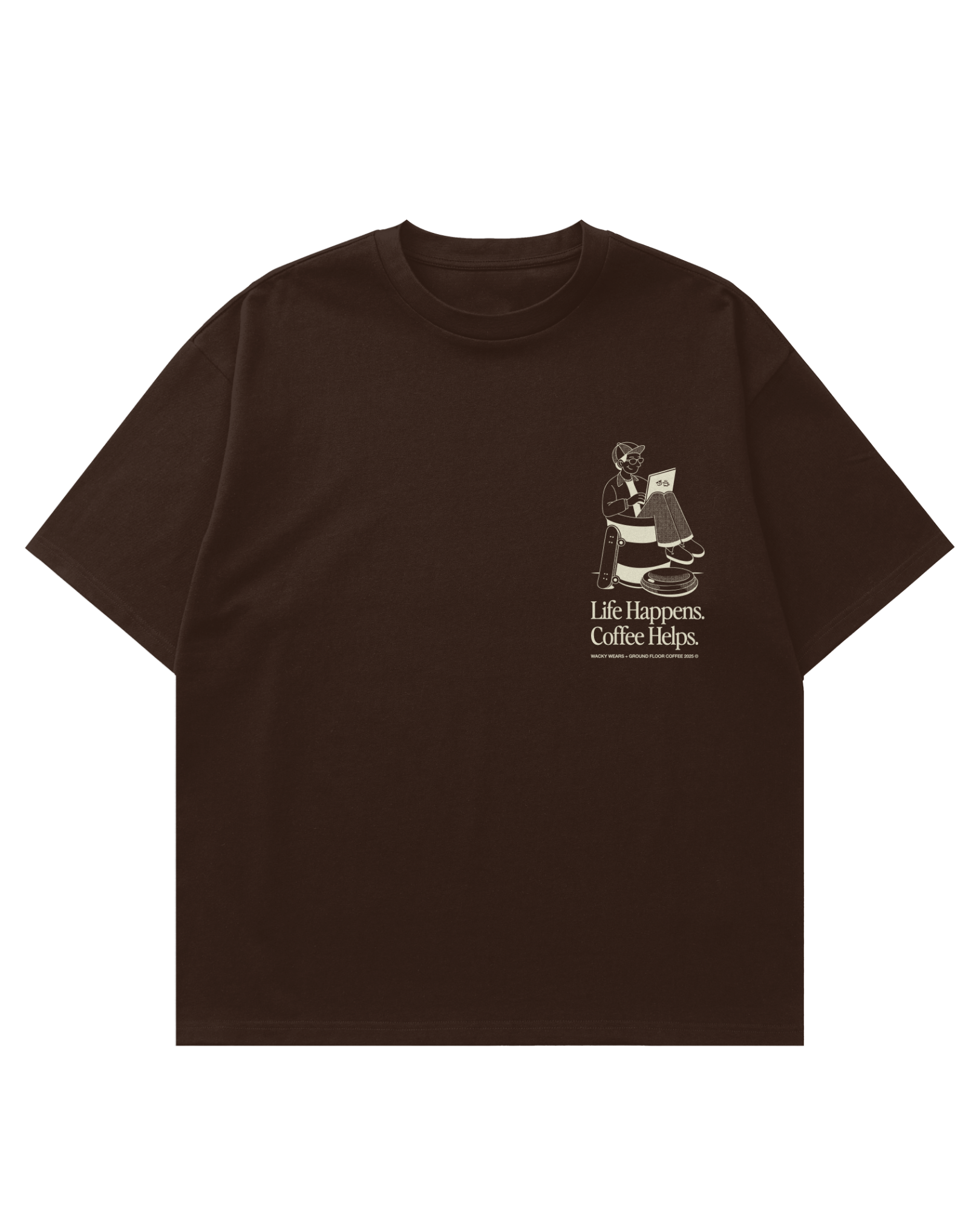 Life Happens, Coffee Helps Oversized Tee (Brown)