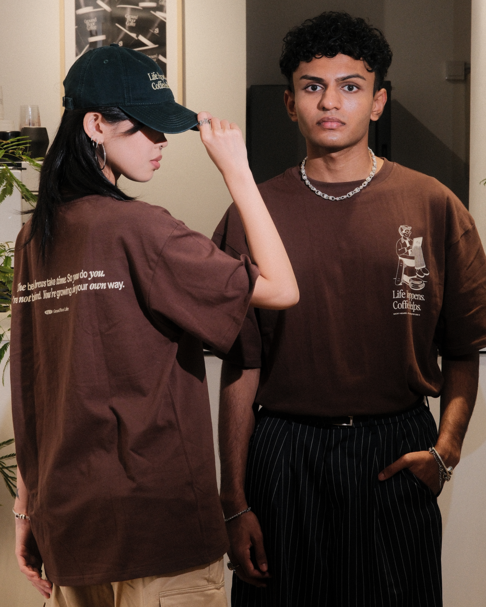 Life Happens, Coffee Helps Oversized Tee (Brown)
