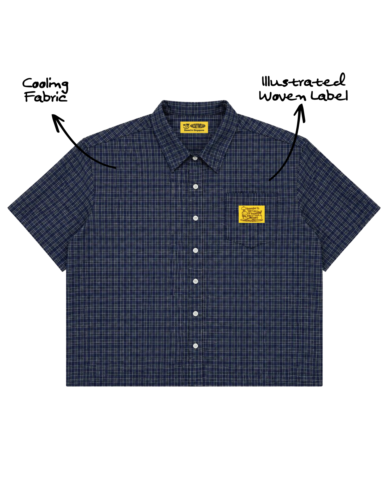 Checked Boxy Pocket Shirt (Navy)