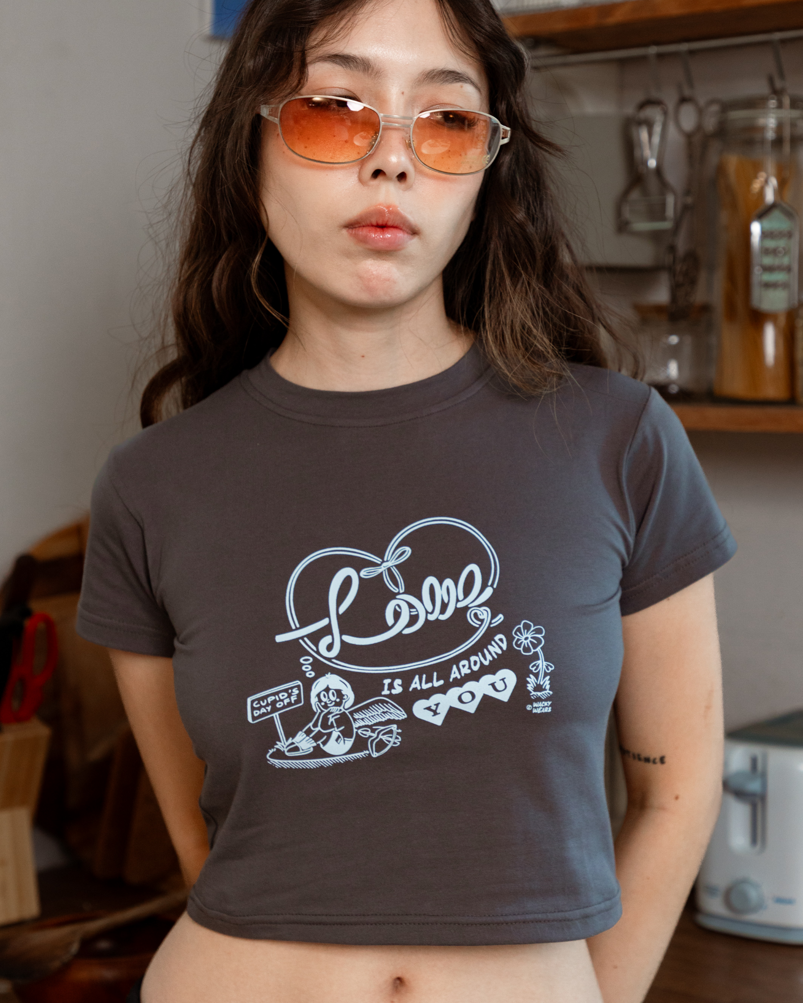Love Is All Around You Baby Tee (Charcoal)