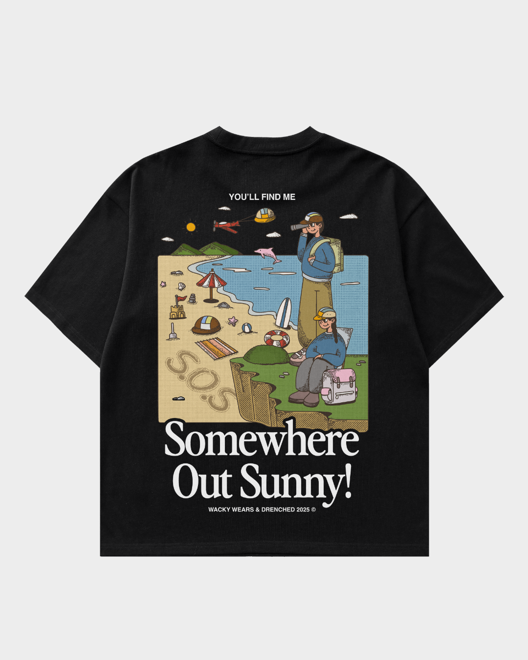 Somewhere Out Sunny! Oversized Tee - Black