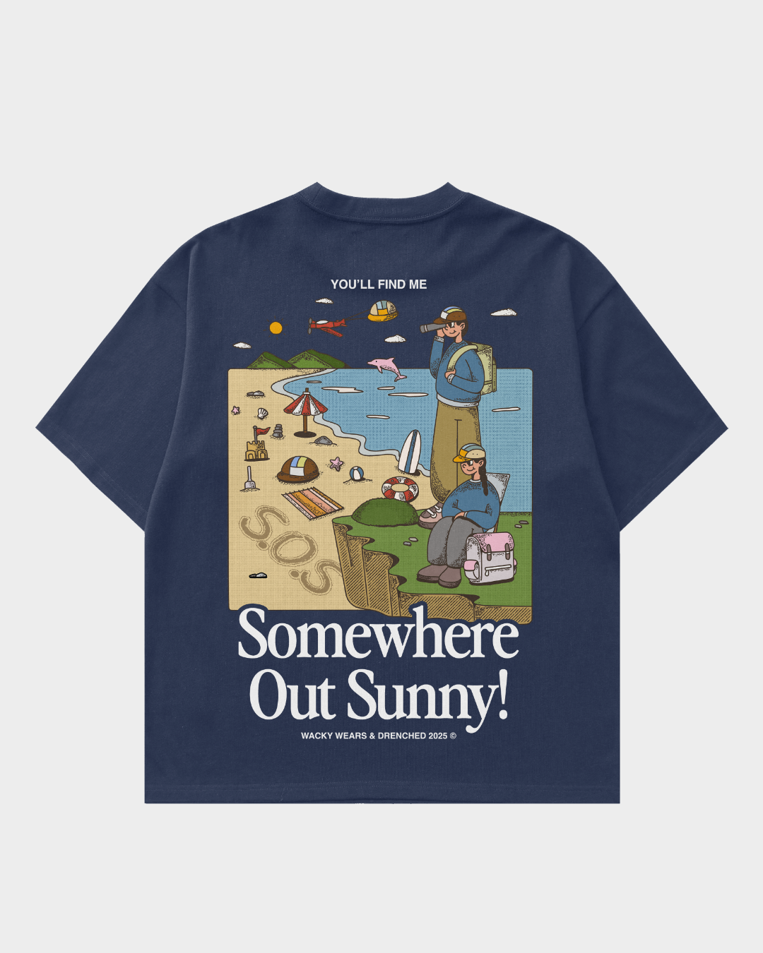 Somewhere Out Sunny! Oversized Tee - Steel Blue