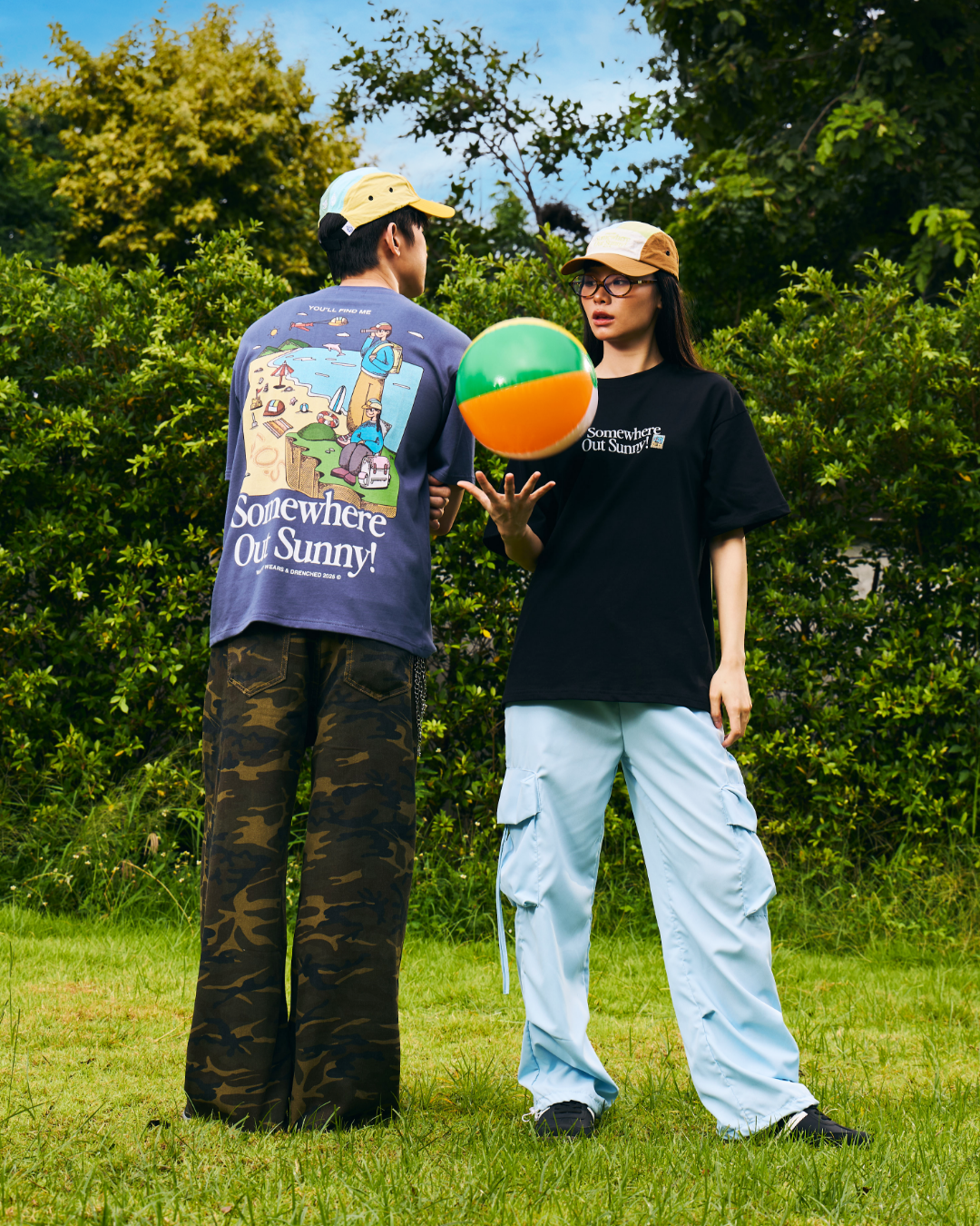 Somewhere Out Sunny! Oversized Tee - Steel Blue