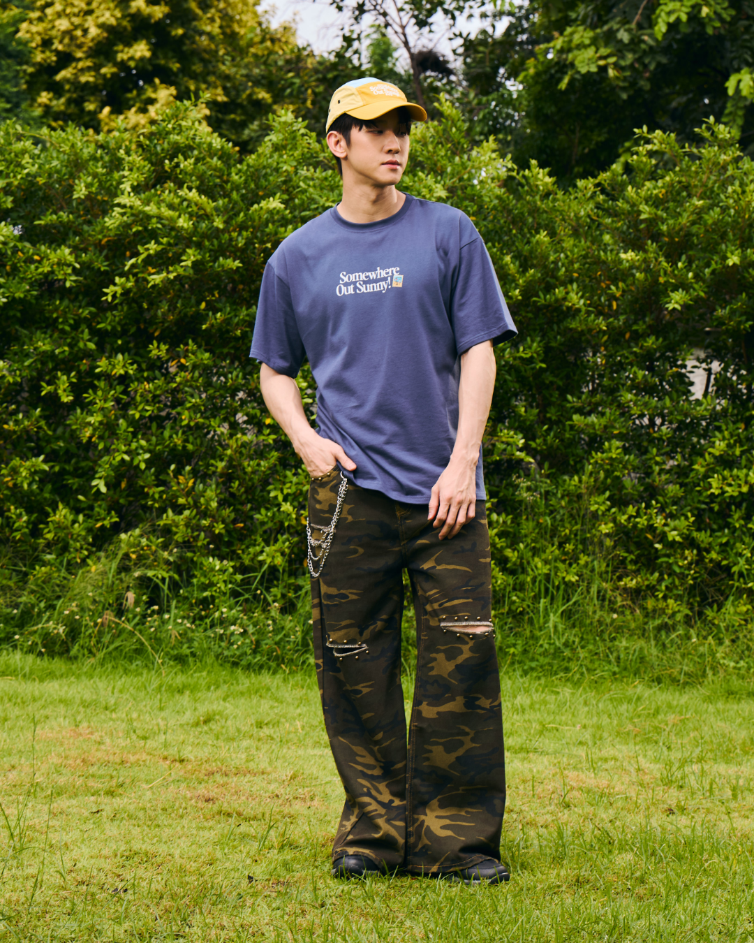 Somewhere Out Sunny! Oversized Tee - Steel Blue