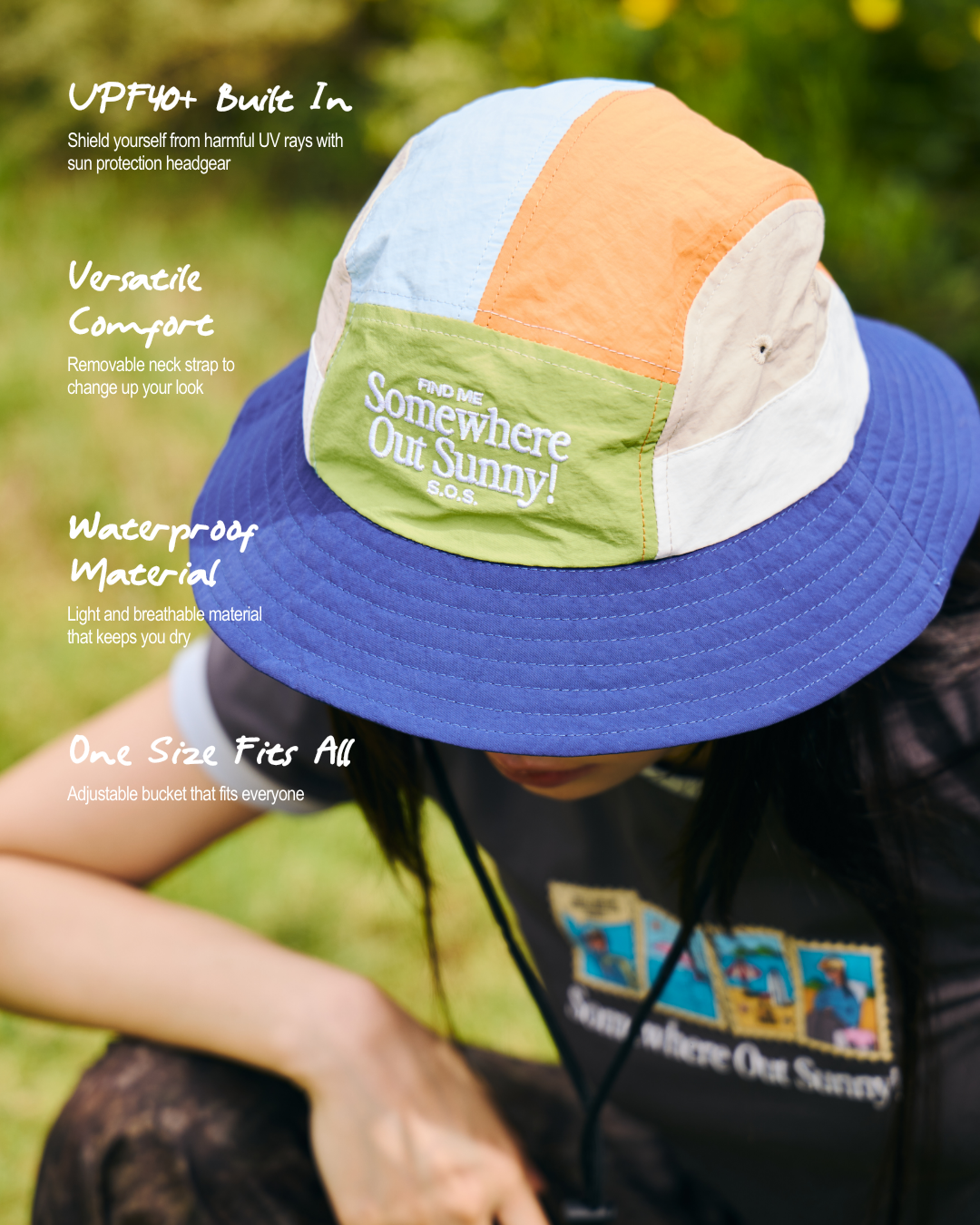 Somewhere Out Sunny! Waterproof 5-Panel Bucket Hat - Navy
