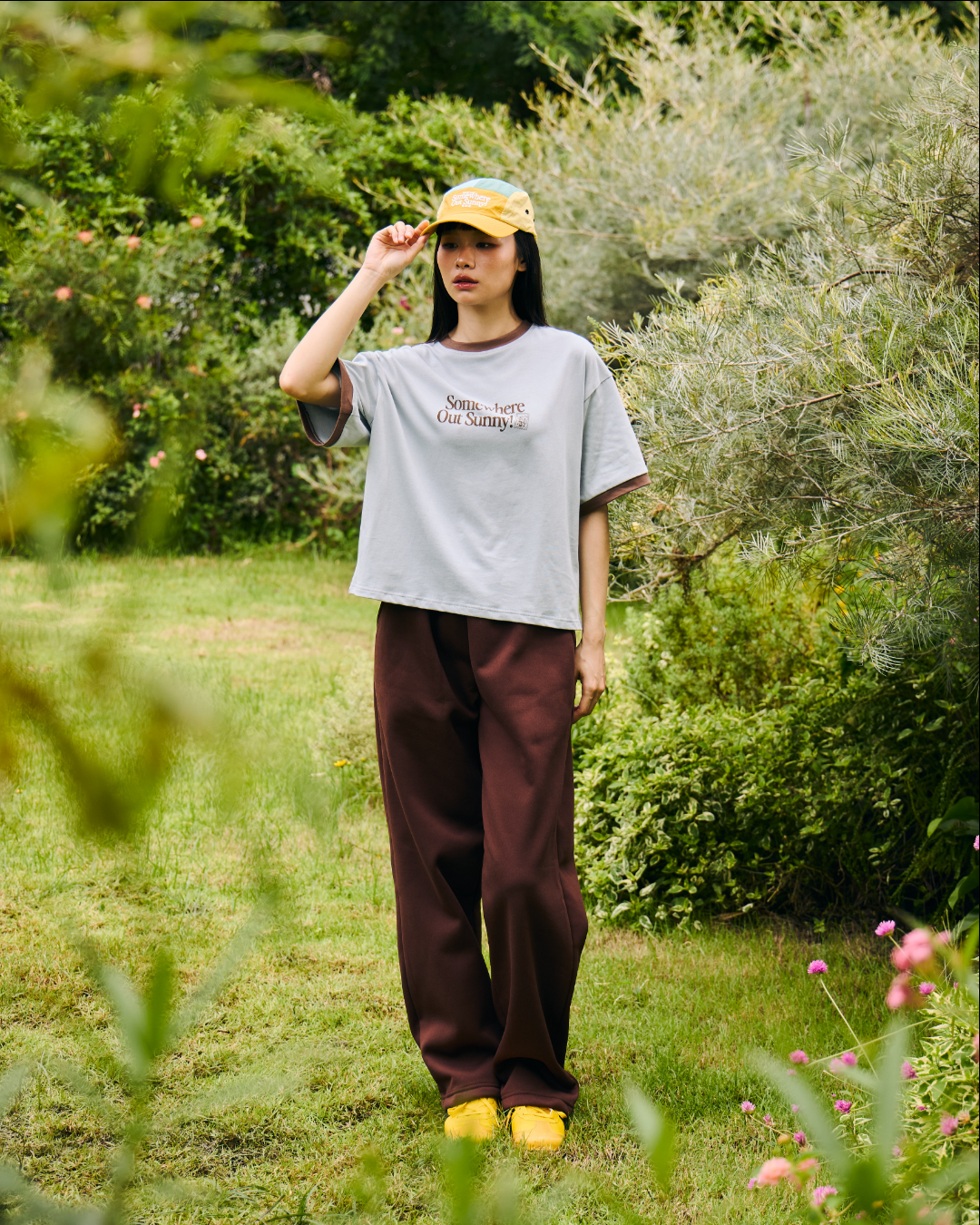 Somewhere Out Sunny! Ringer Boxy Tee - Powder Blue