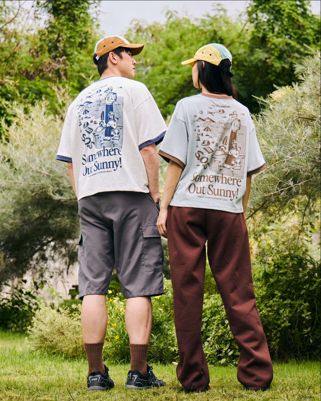 Somewhere Out Sunny! Ringer Boxy Tee - Powder Blue