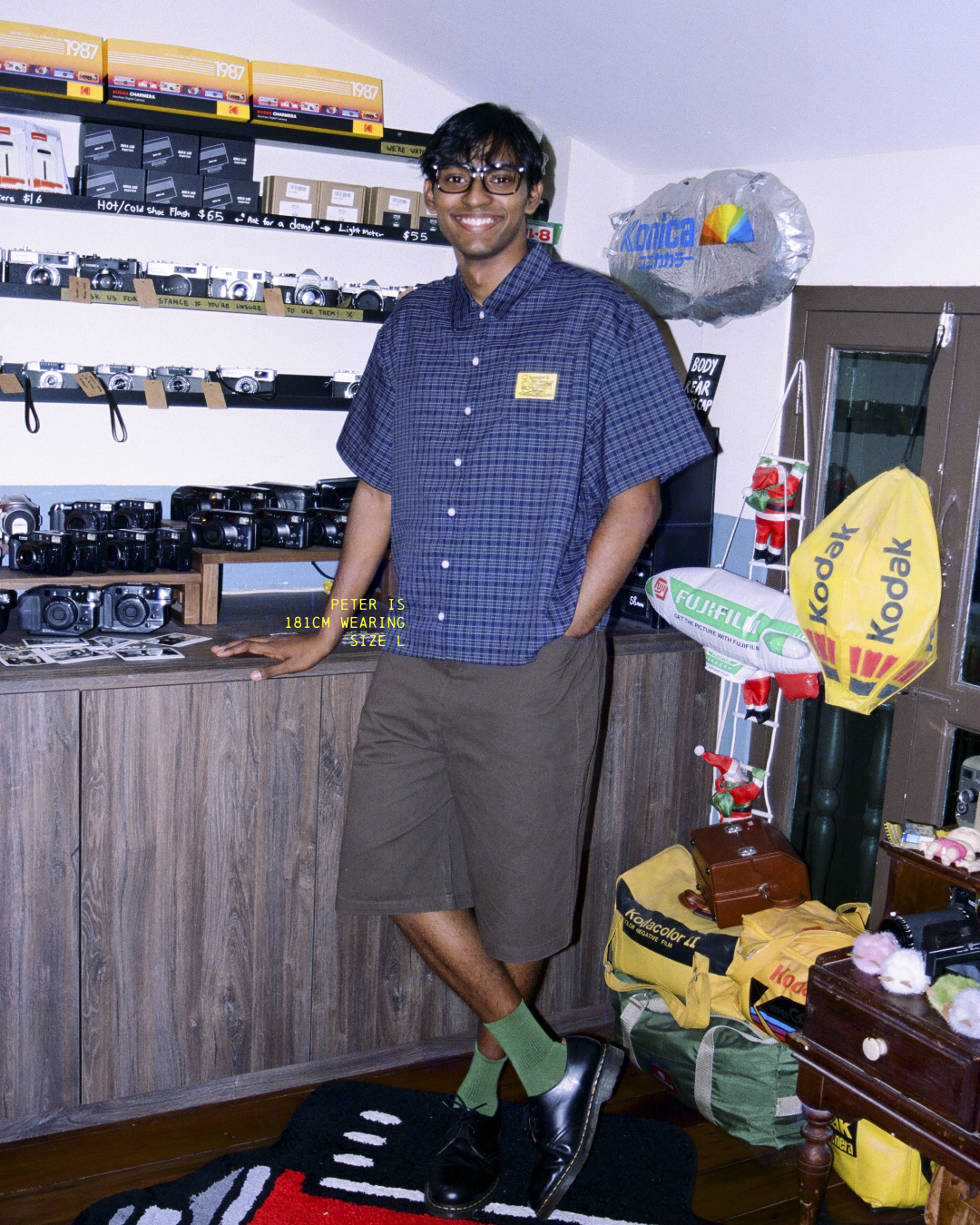 Checked Boxy Pocket Shirt (Navy)