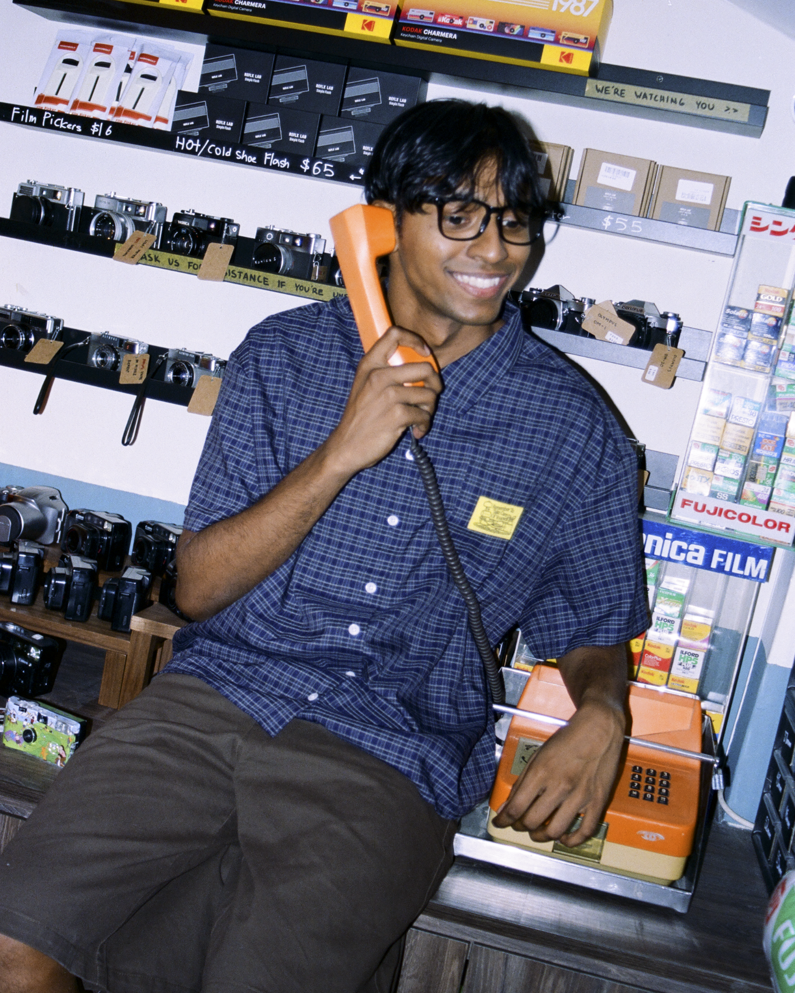 Checked Boxy Pocket Shirt (Navy)
