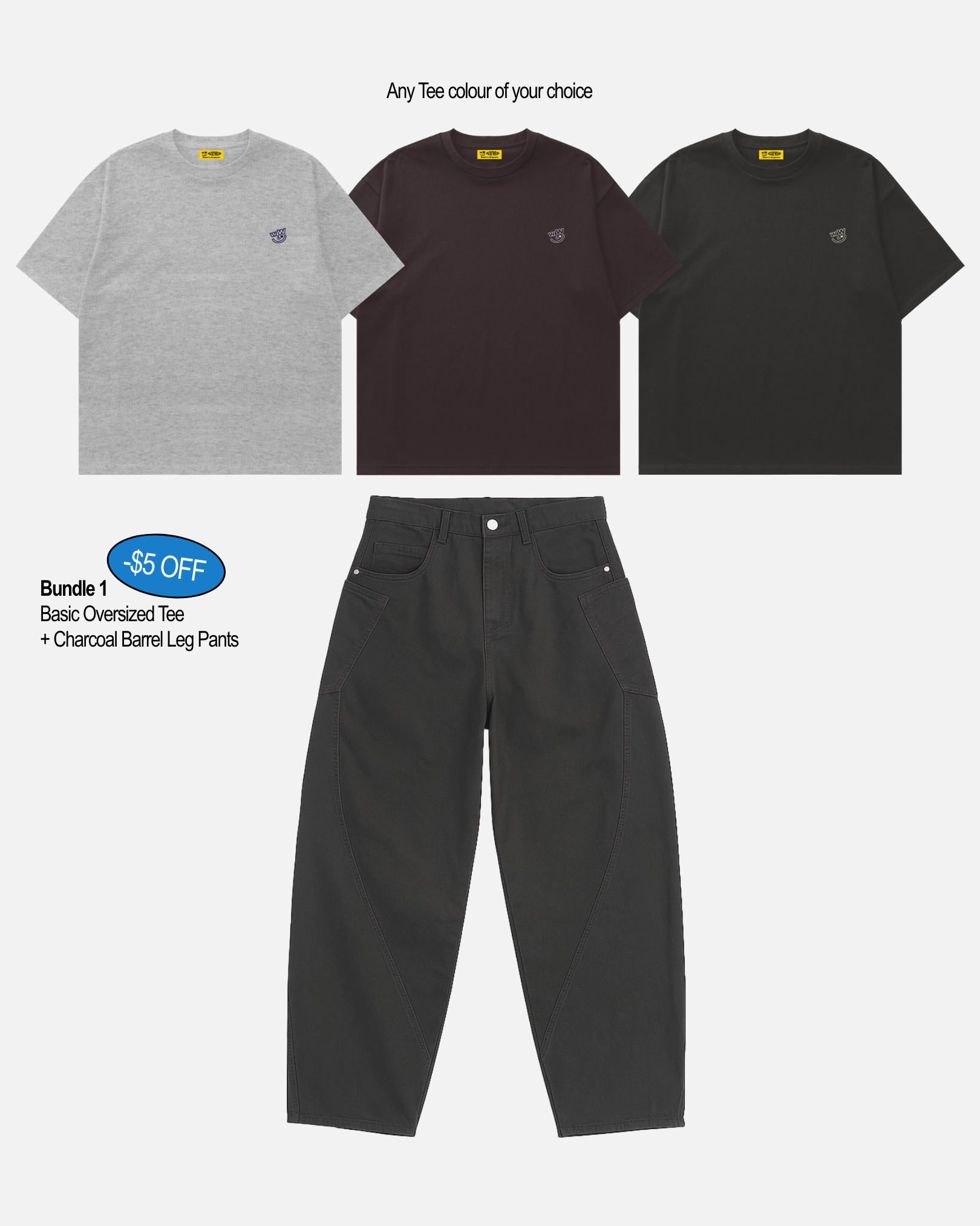 Basic Oversized Tee + Charcoal Barrel Leg Pants (Bundle 1)