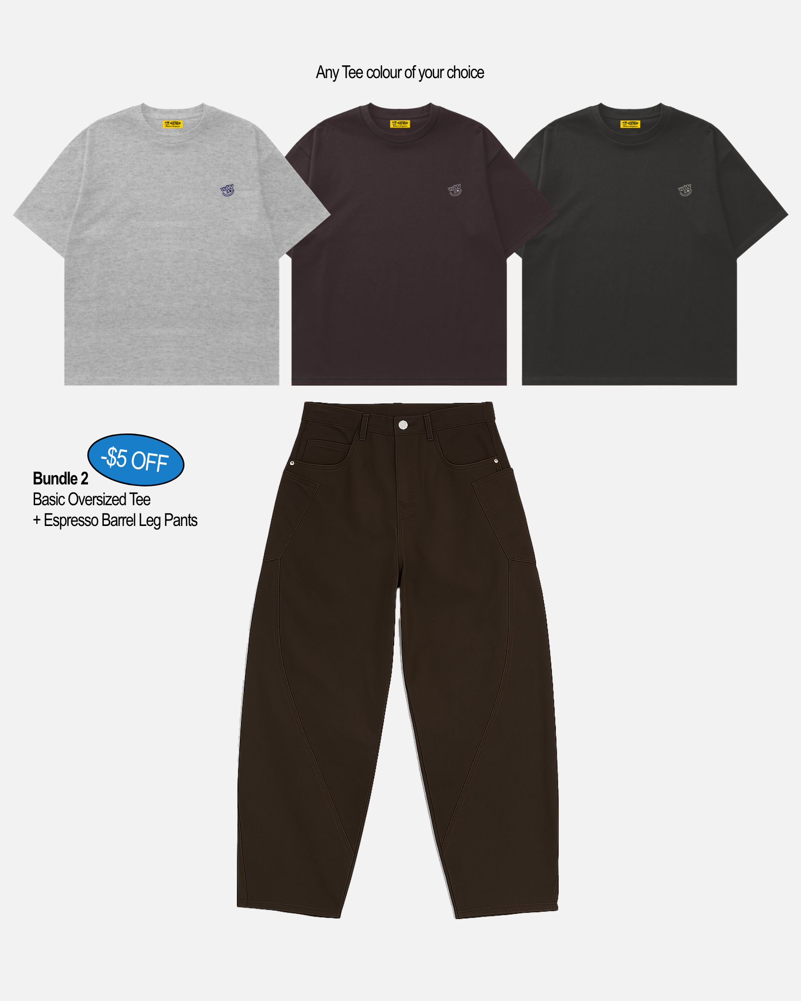 Basic Oversized Tee +  Espresso Barrel Leg Pants (Bundle 2)