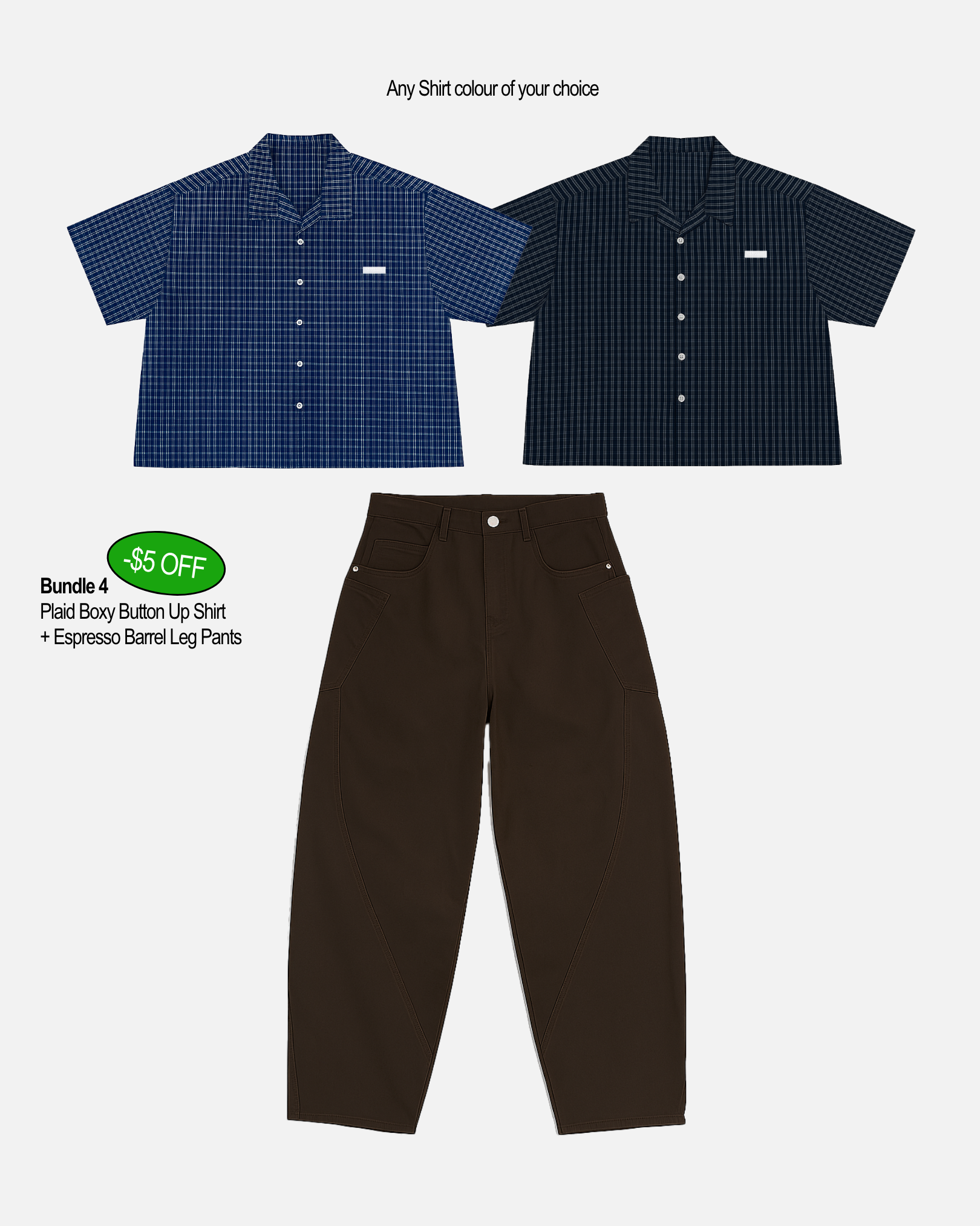 Plaid Boxy Button Up Shirt + Espresso Barrel Leg Pants (Bundle 4)