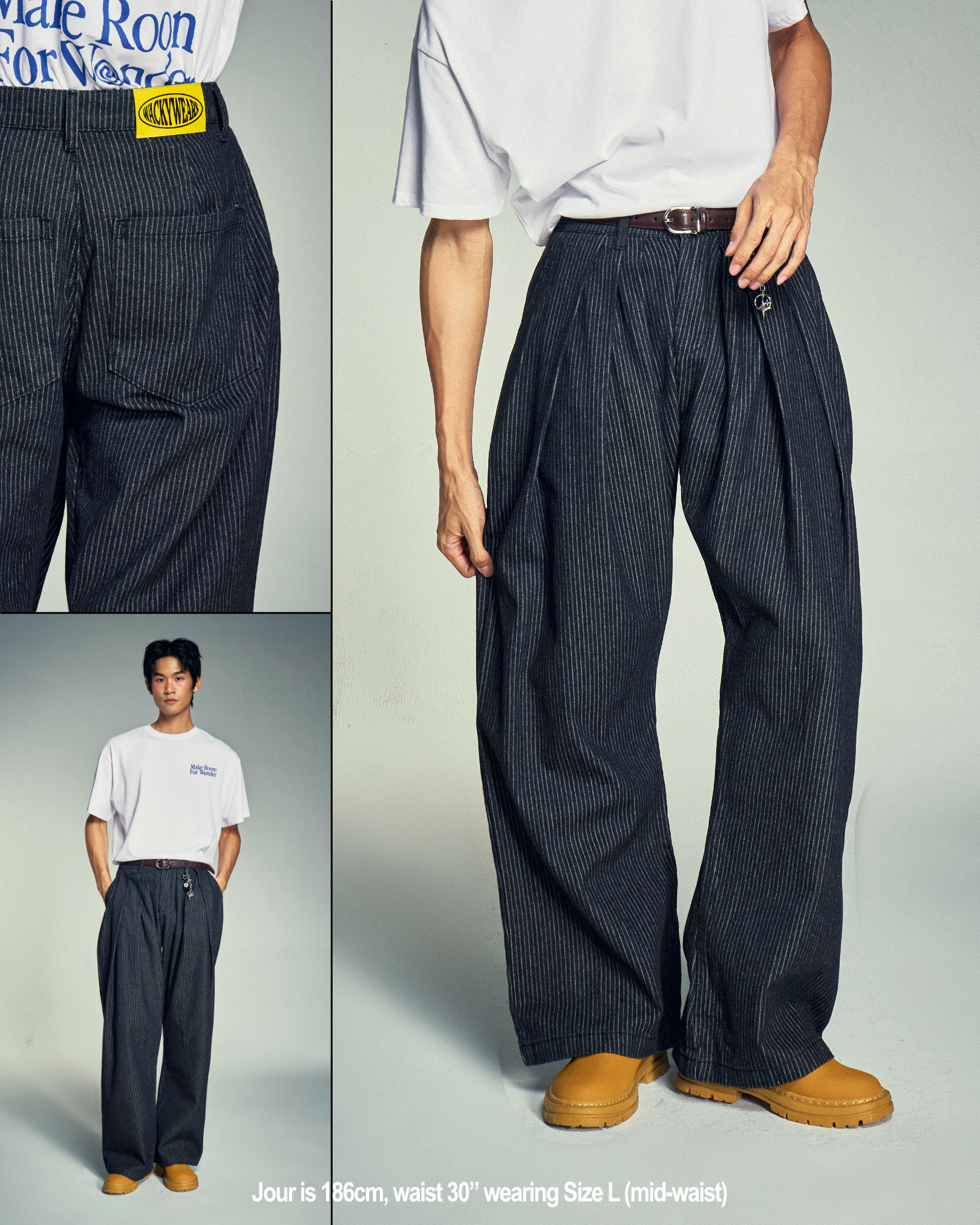 Pinstripe Pleated Baggy Jeans (Black)