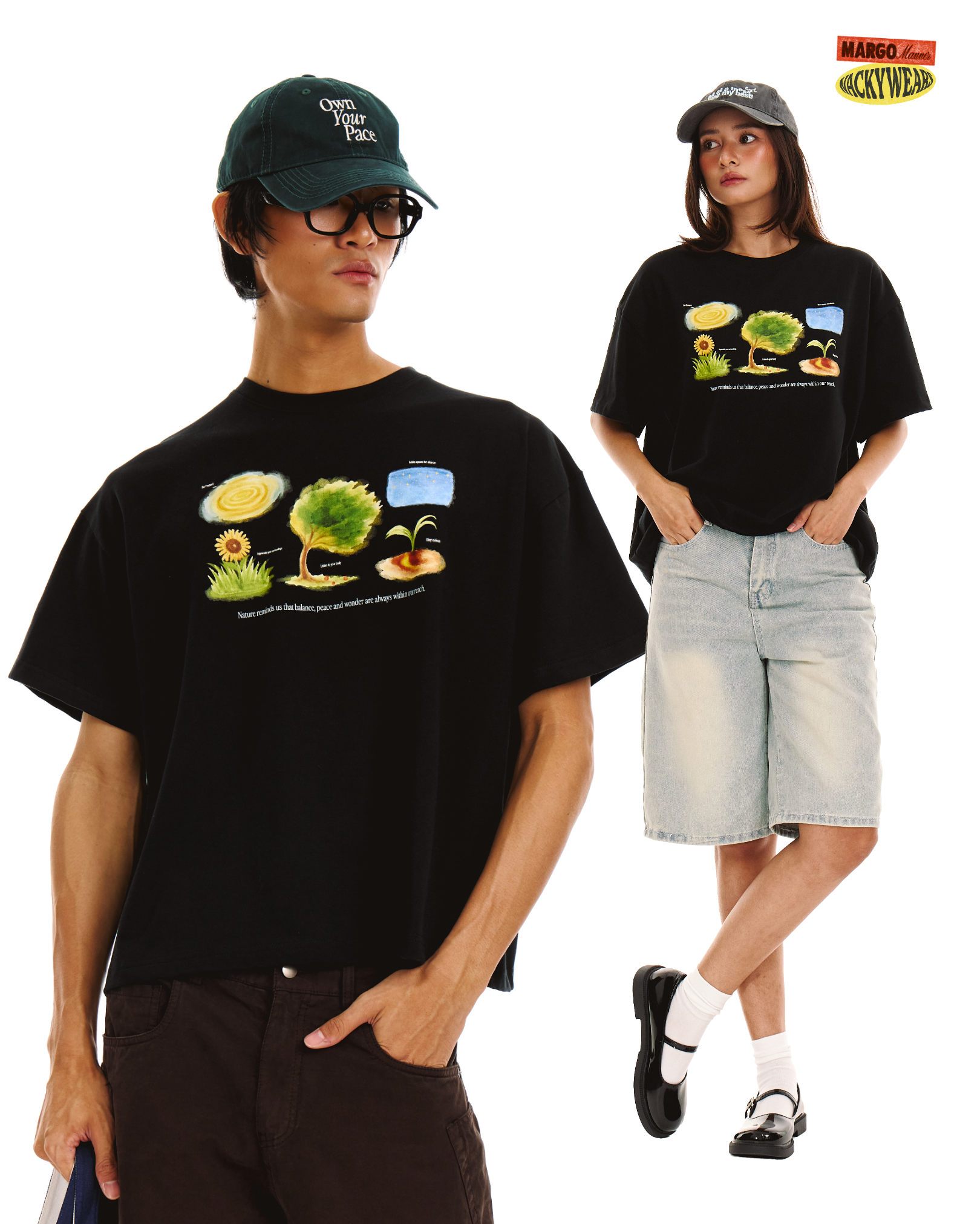 Nature's Wonders Boxy Crop Tee (Black)