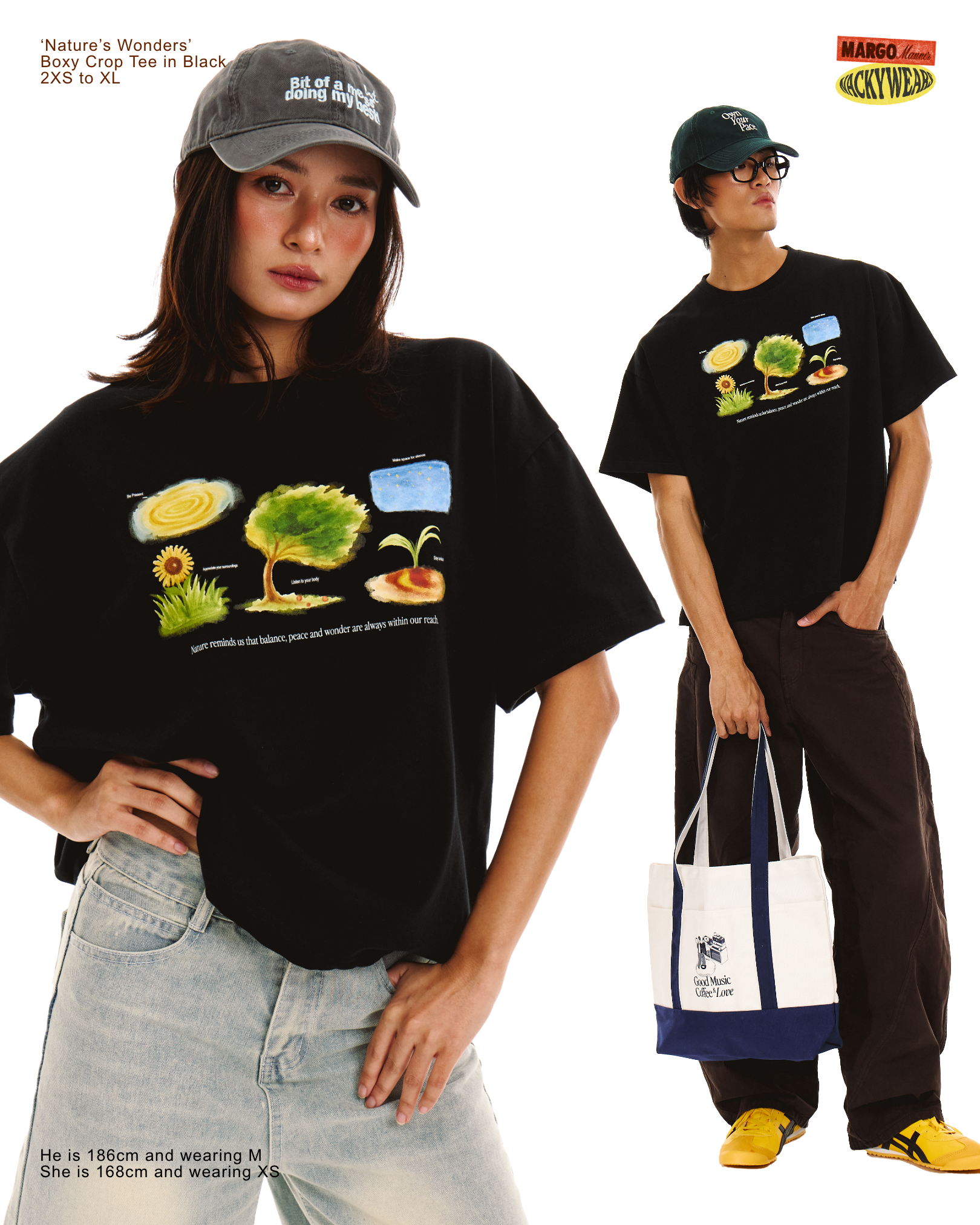 Nature's Wonders Boxy Crop Tee (Black)