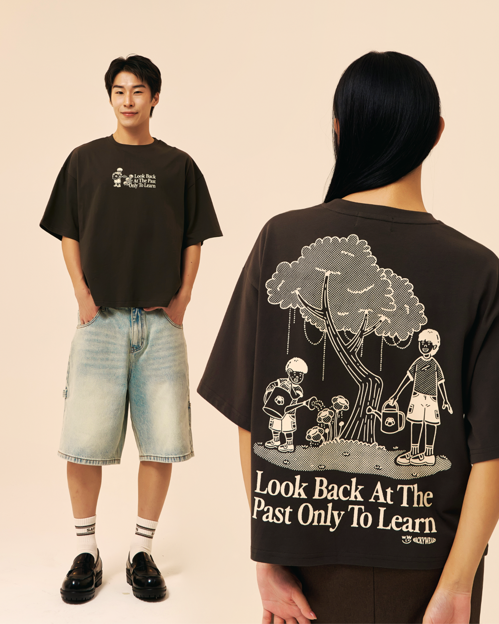 Look Back To Learn Boxy Crop Tee - Dark Ash