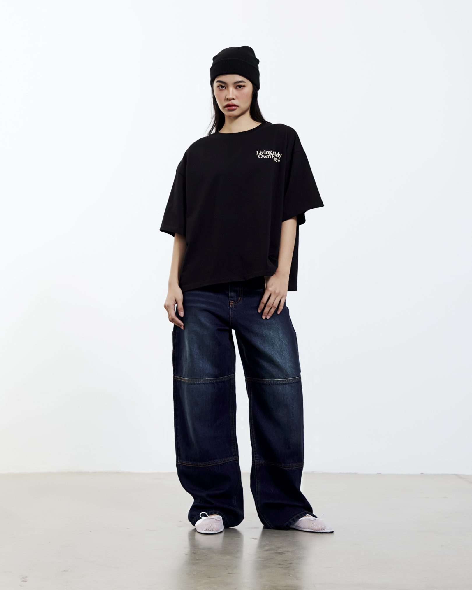 Baggy Panelled Jeans (Dark Denim)