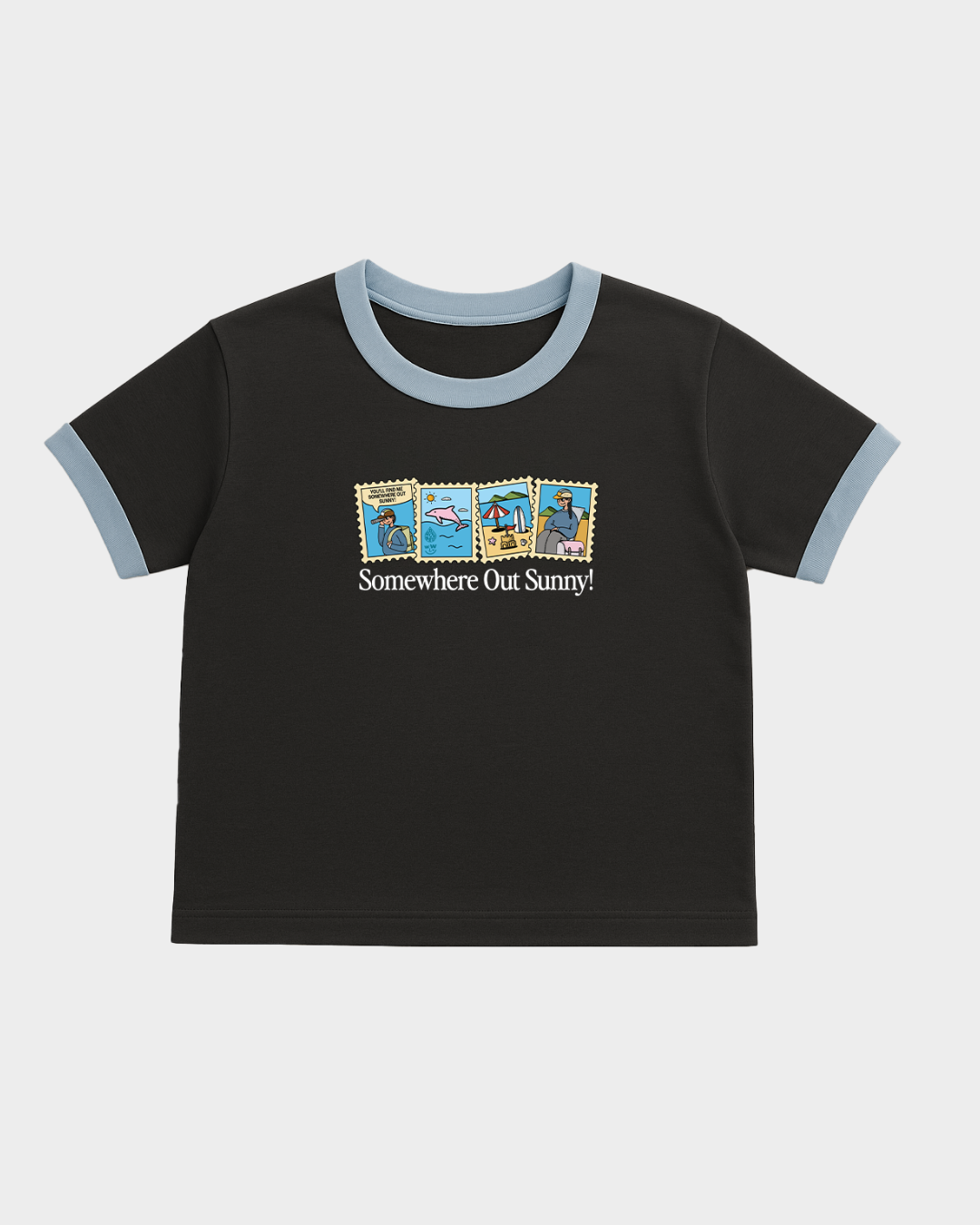 Somewhere Out Sunny! Ringer Baby Tee – Charcoal