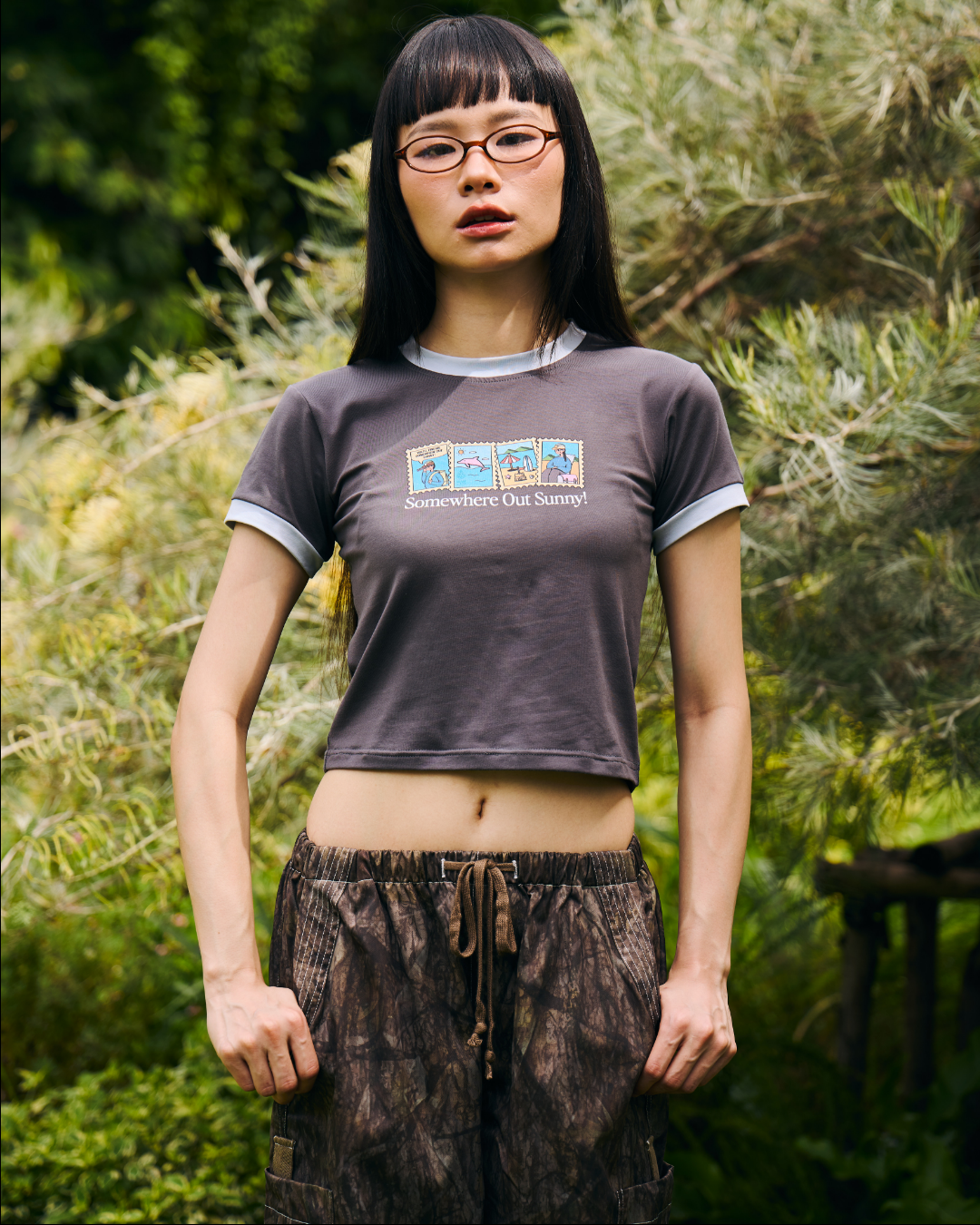 Somewhere Out Sunny! Ringer Baby Tee – Charcoal
