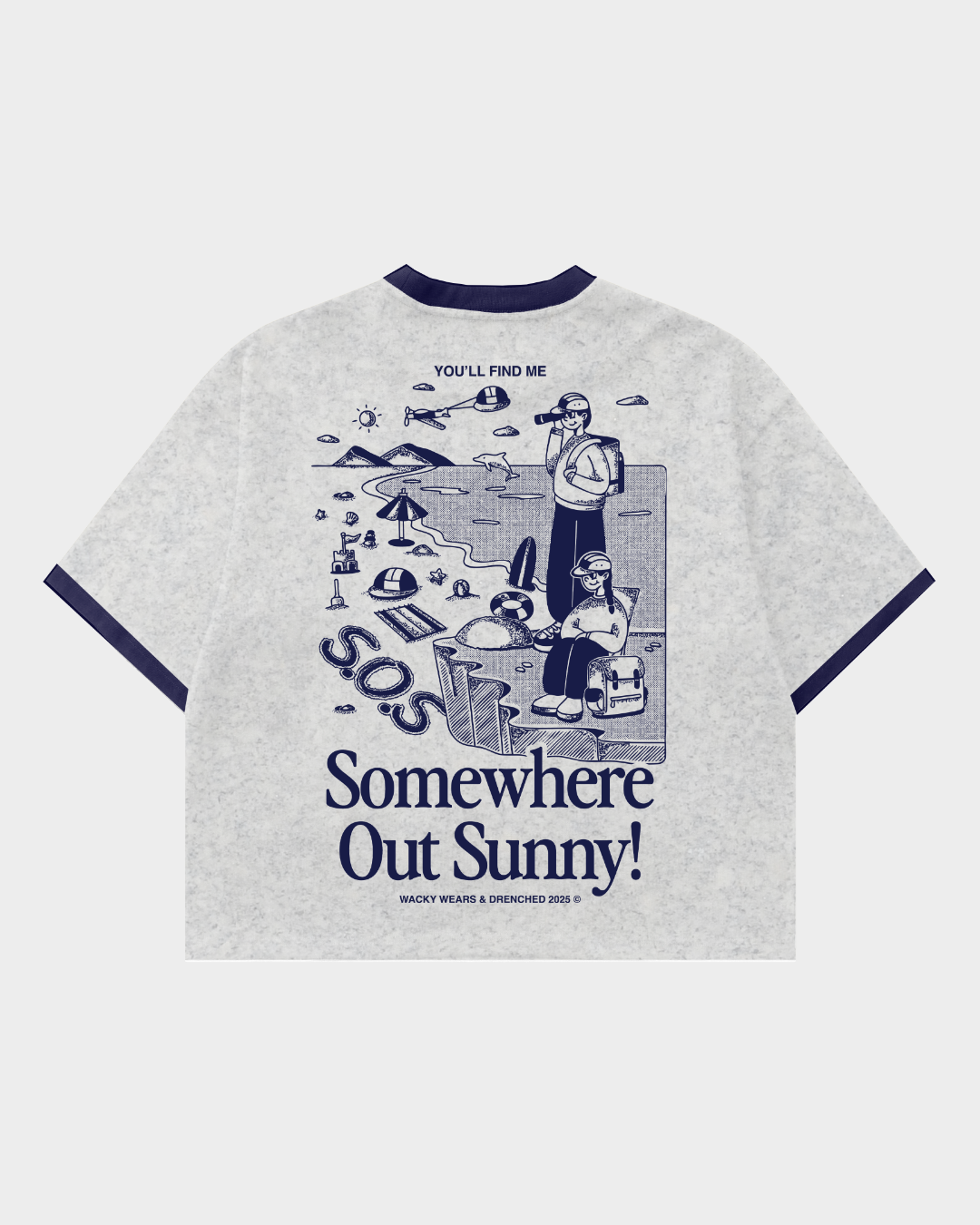 Somewhere Out Sunny! Ringer Boxy Tee - Heather Grey