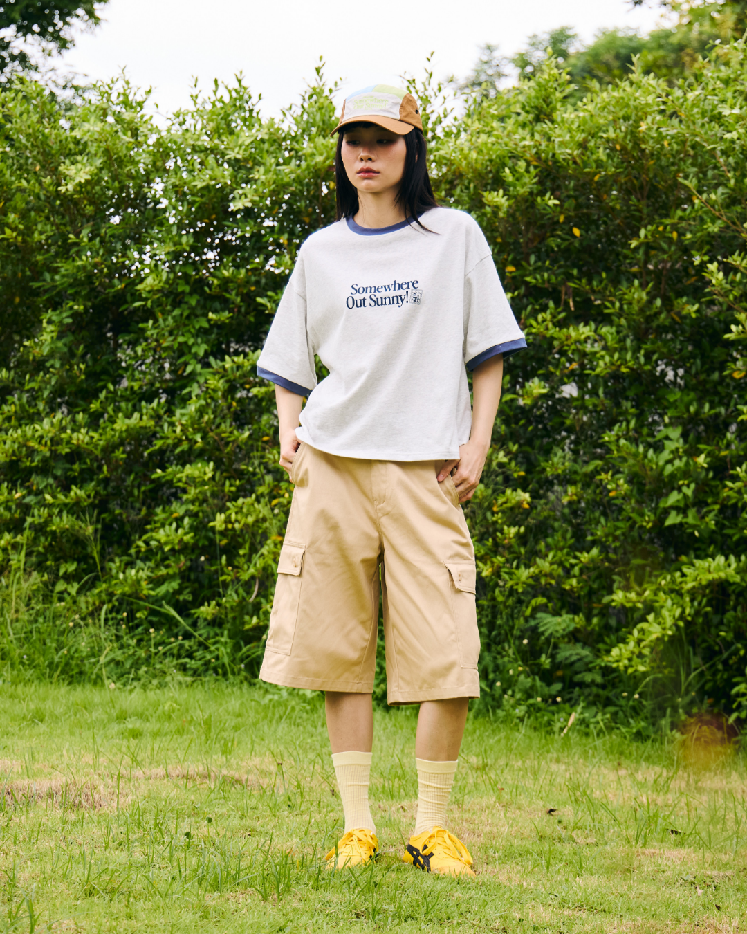 Somewhere Out Sunny! Ringer Boxy Tee - Heather Grey
