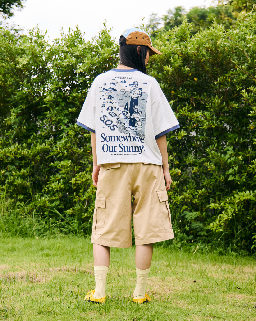 Somewhere Out Sunny! Ringer Boxy Tee - Heather Grey