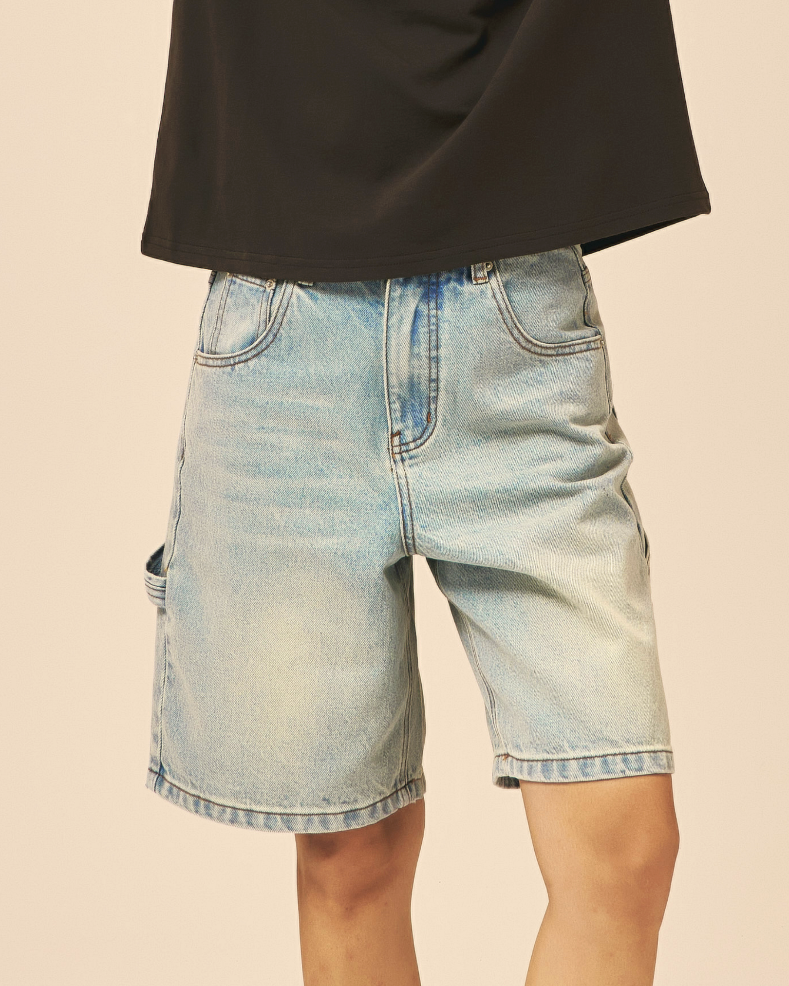 Cargo Baggy Denim Jorts - Light Denim