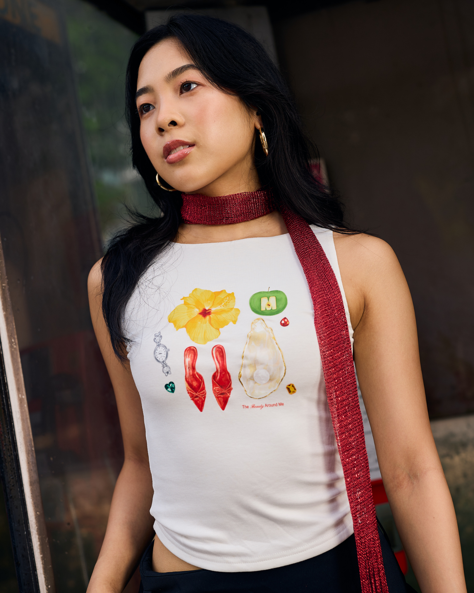 "Beauty Around Me" Boatneck Tank (White)