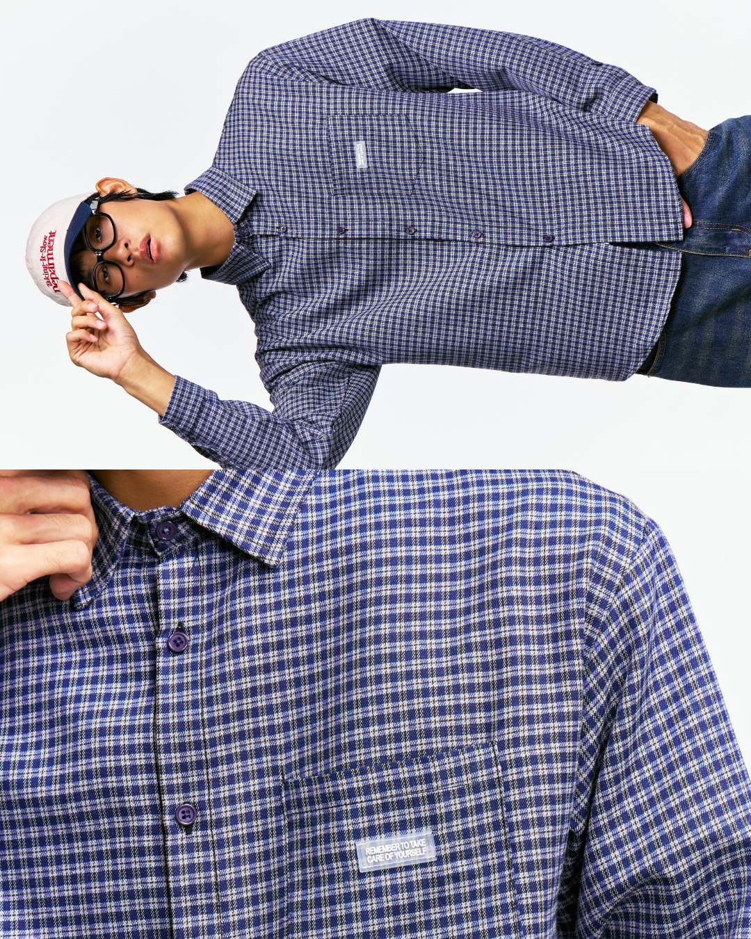 City Oversized Plaid Shirt (Navy)