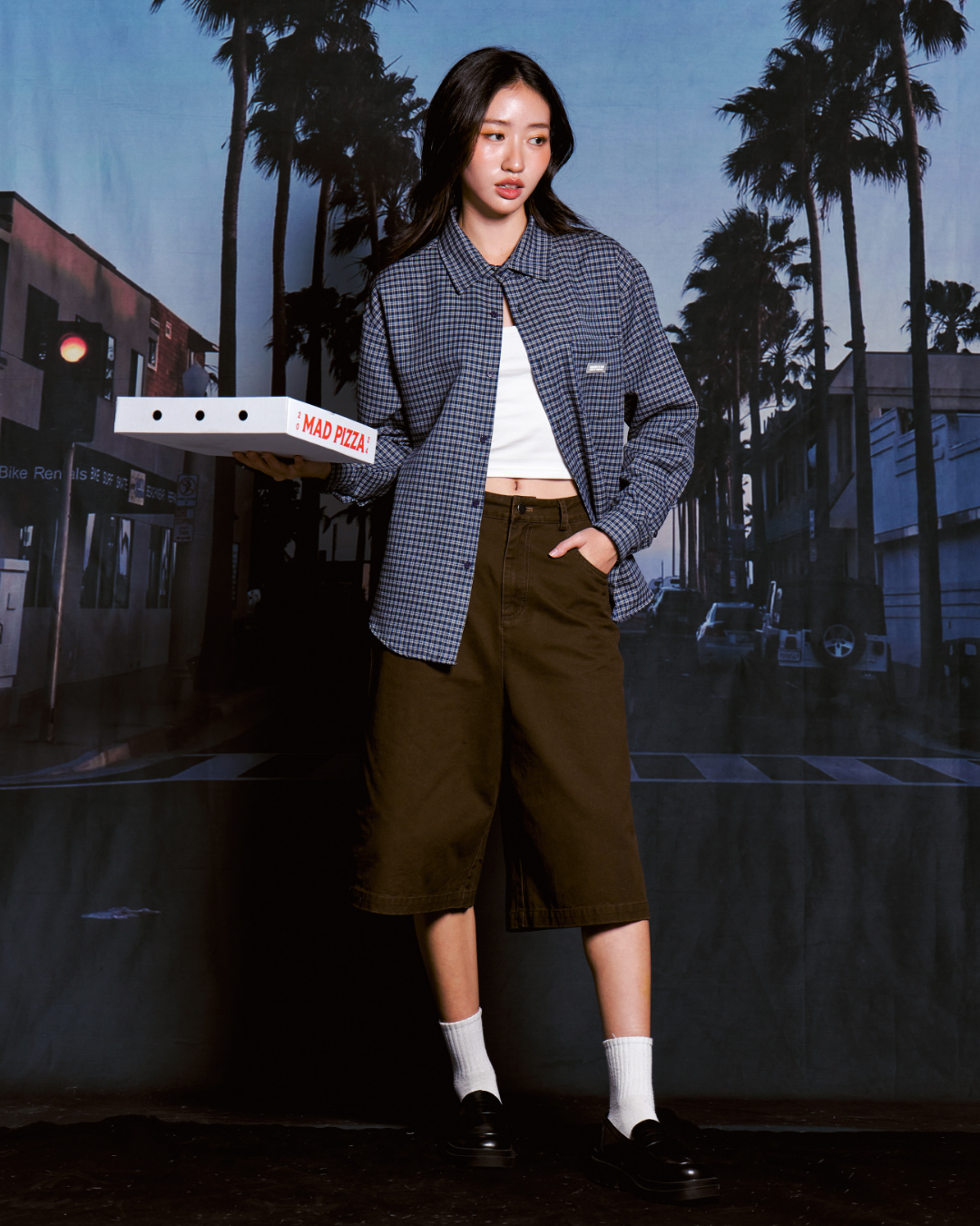 City Oversized Plaid Shirt (Navy)