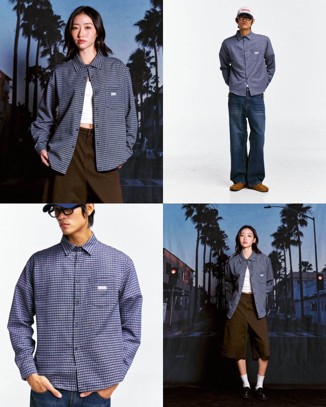 City Oversized Plaid Shirt (Navy)