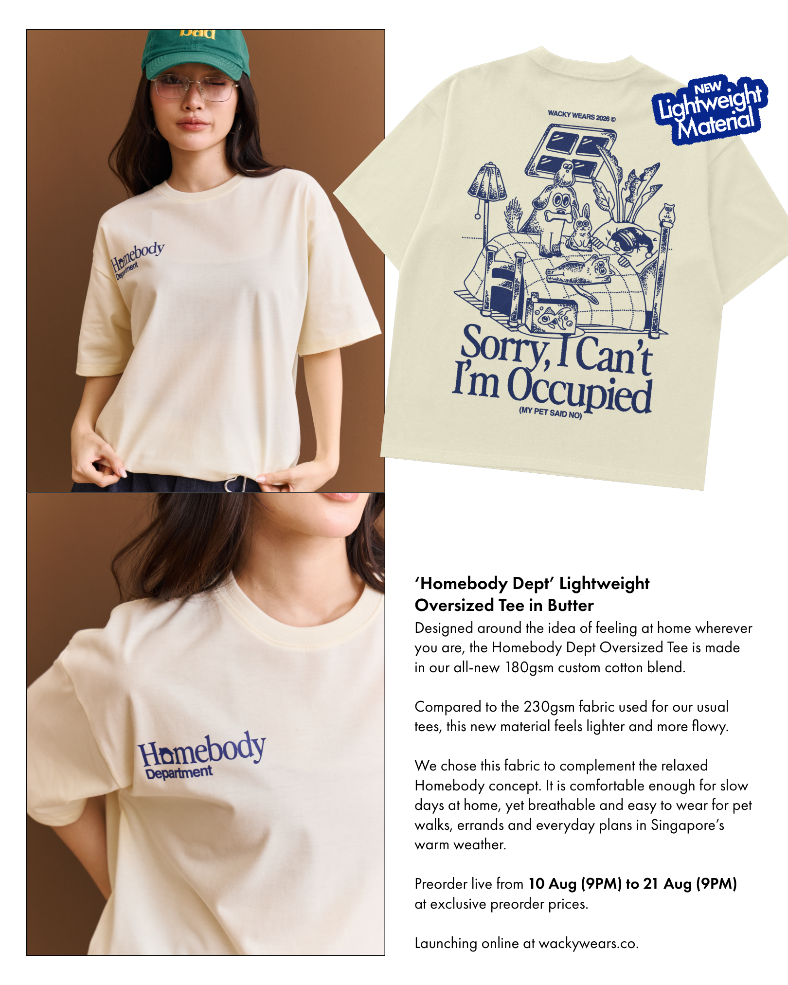 ‘Homebody Dept’ Lightweight Oversized Tee - Butter (Pre-Order)