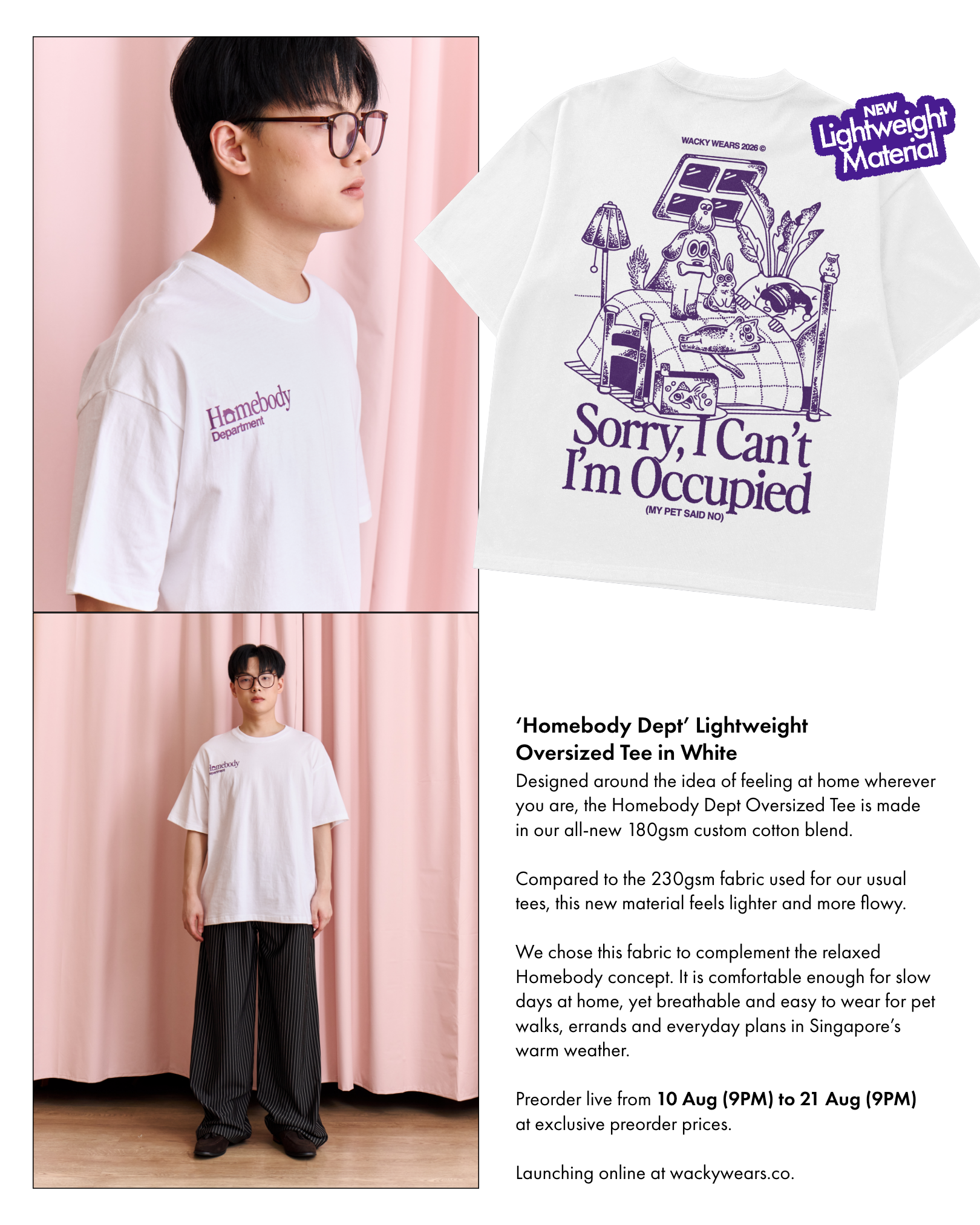 ‘Homebody Dept’ Lightweight Oversized Tee - White (Pre-Order)