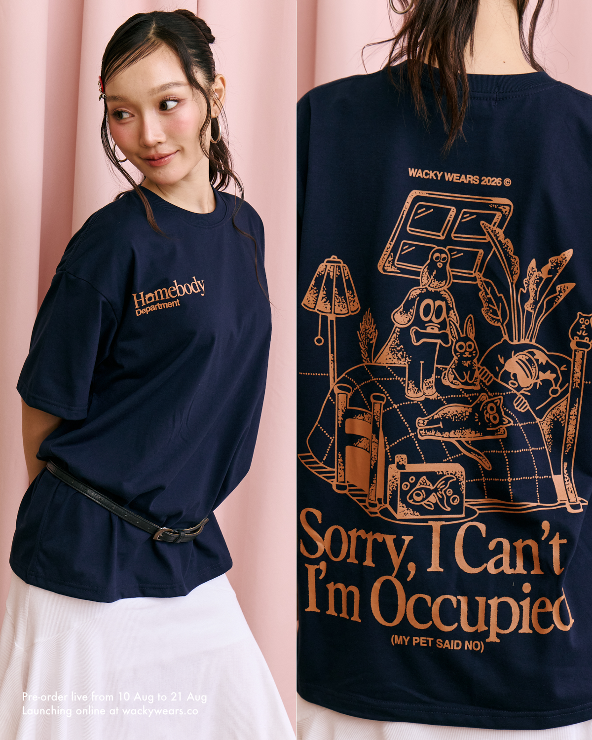 ‘Homebody Dept’ Lightweight Oversized Tee - Navy
