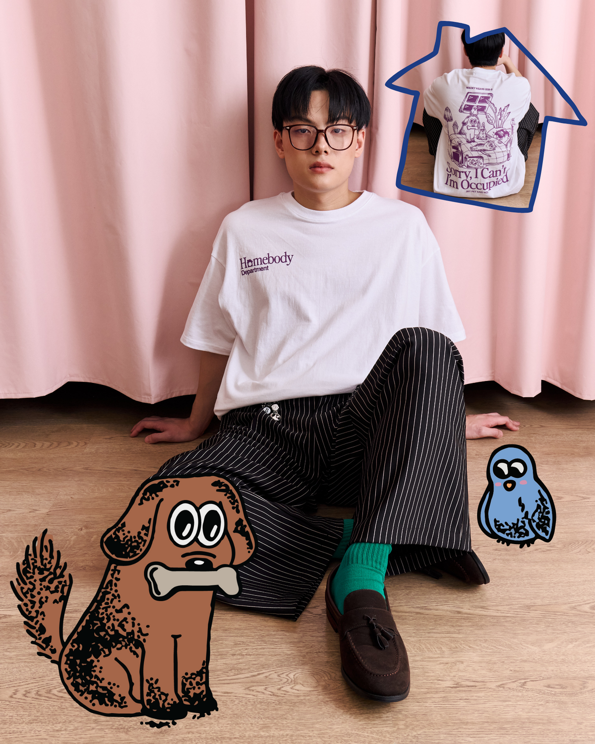‘Homebody Dept’ Lightweight Oversized Tee - White