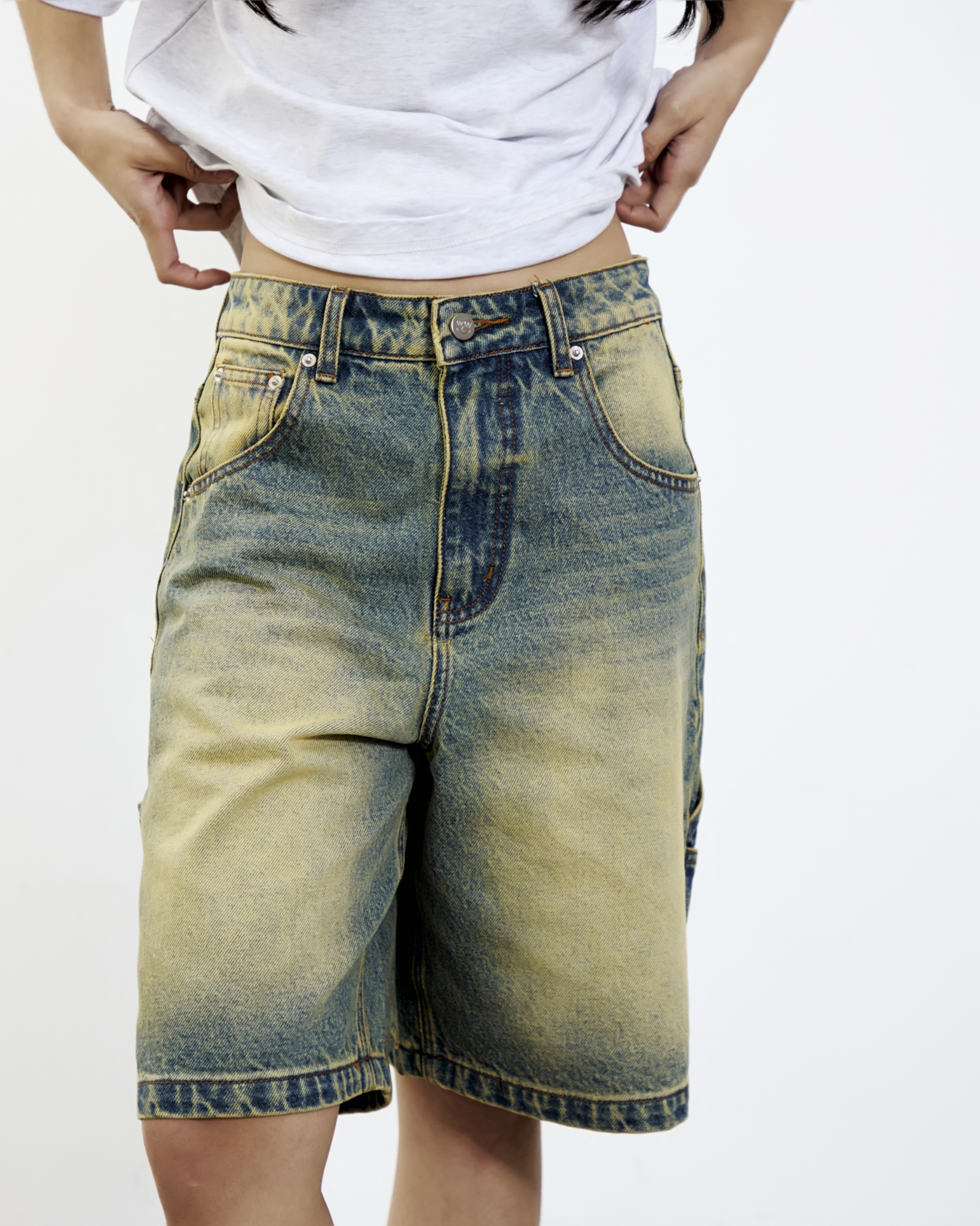 Cargo Baggy Denim Jorts - Vintage Wash